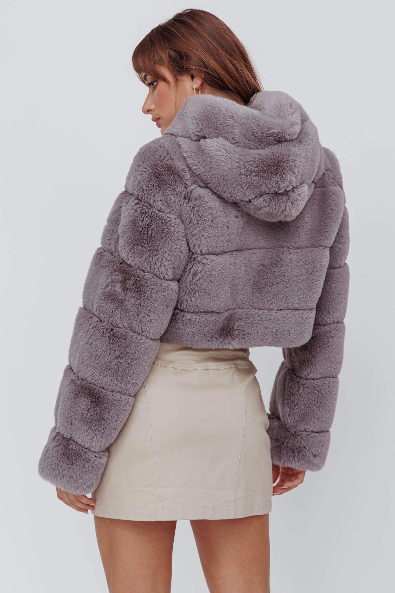 Polina Hooded Faux Fur Jacket Grey - Image 4