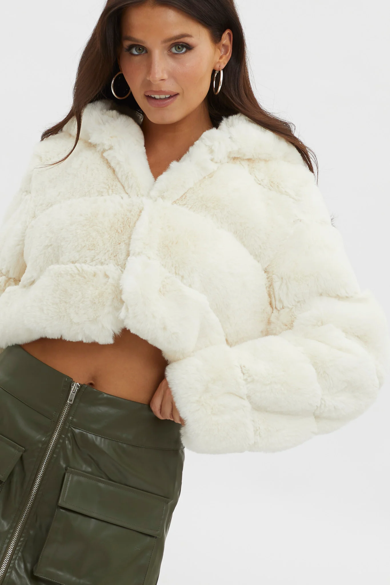 Polina Hooded Faux Fur Jacket Ivory - Image 3