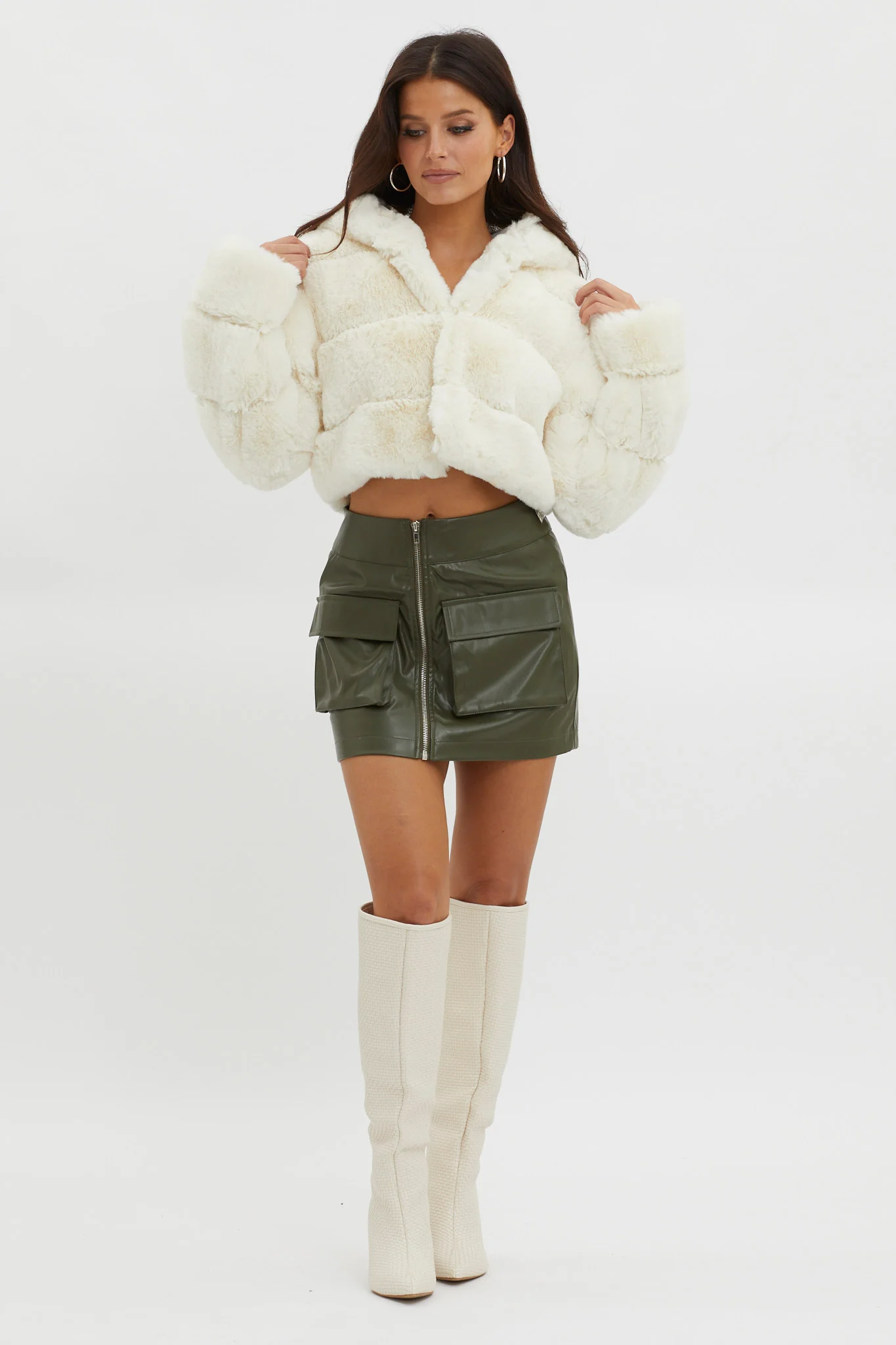 Polina Hooded Faux Fur Jacket Ivory - Image 4