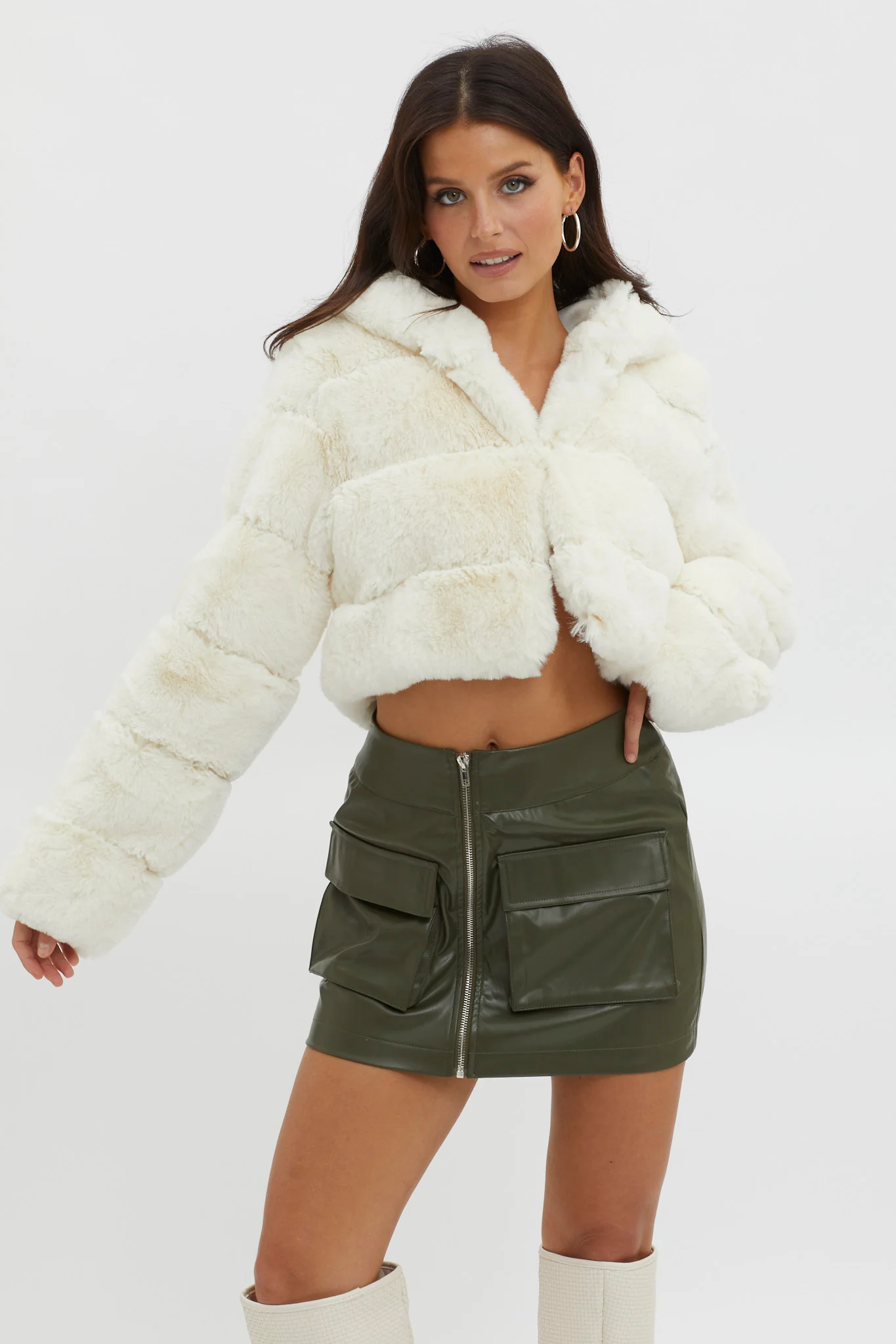 Polina Hooded Faux Fur Jacket Ivory - Image 5