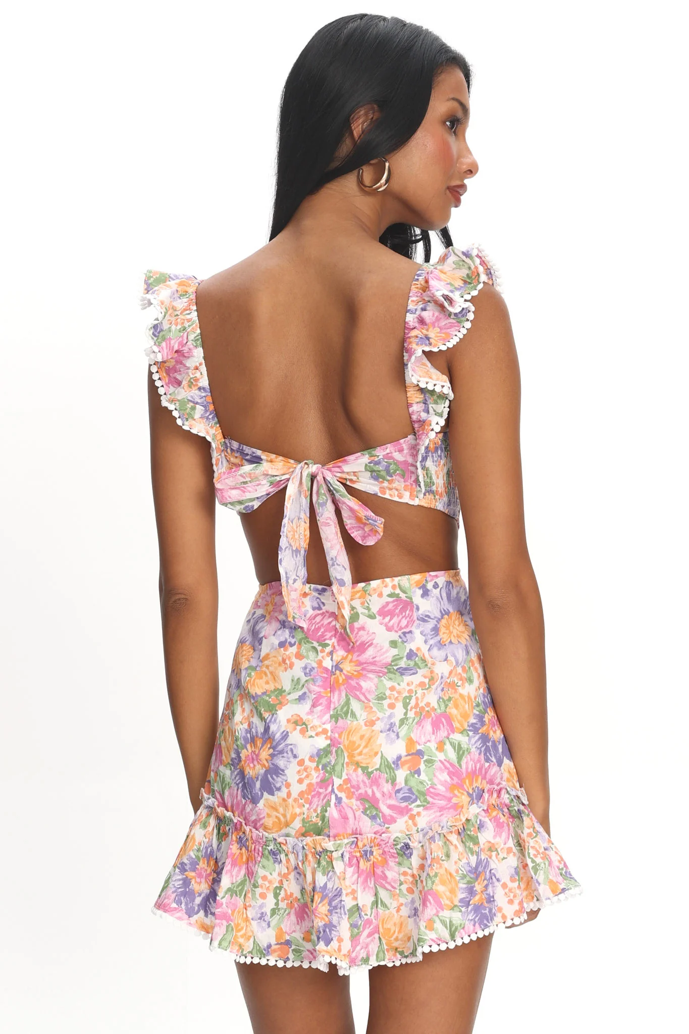 Porcia Tied Back Frill Dress White Multi - Image 3