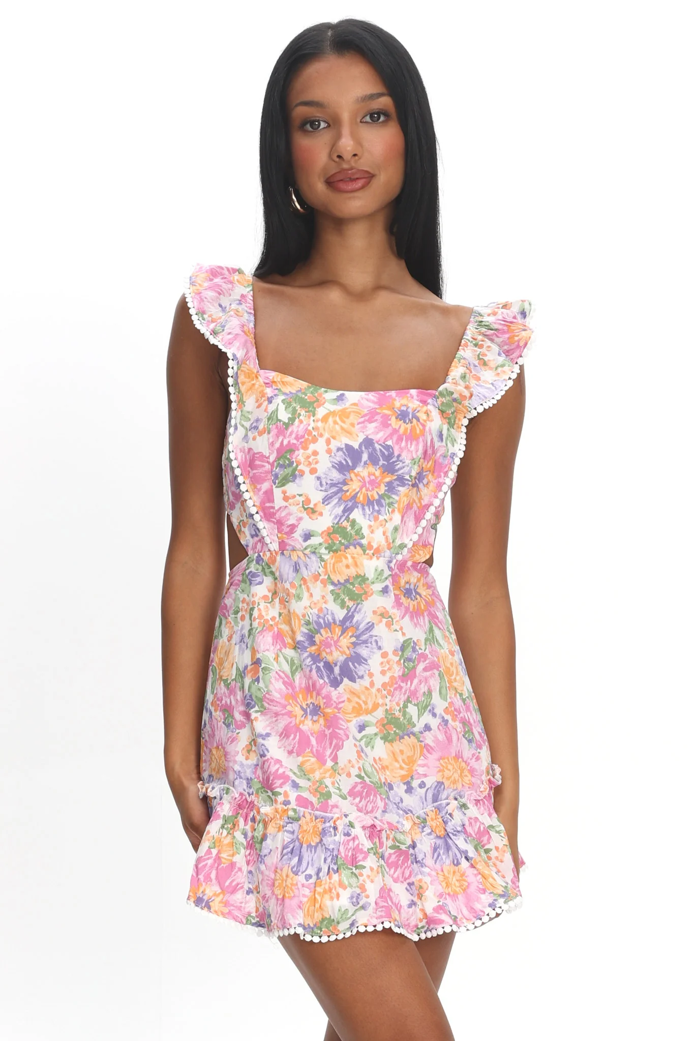 Porcia Tied Back Frill Dress White Multi - Image 5