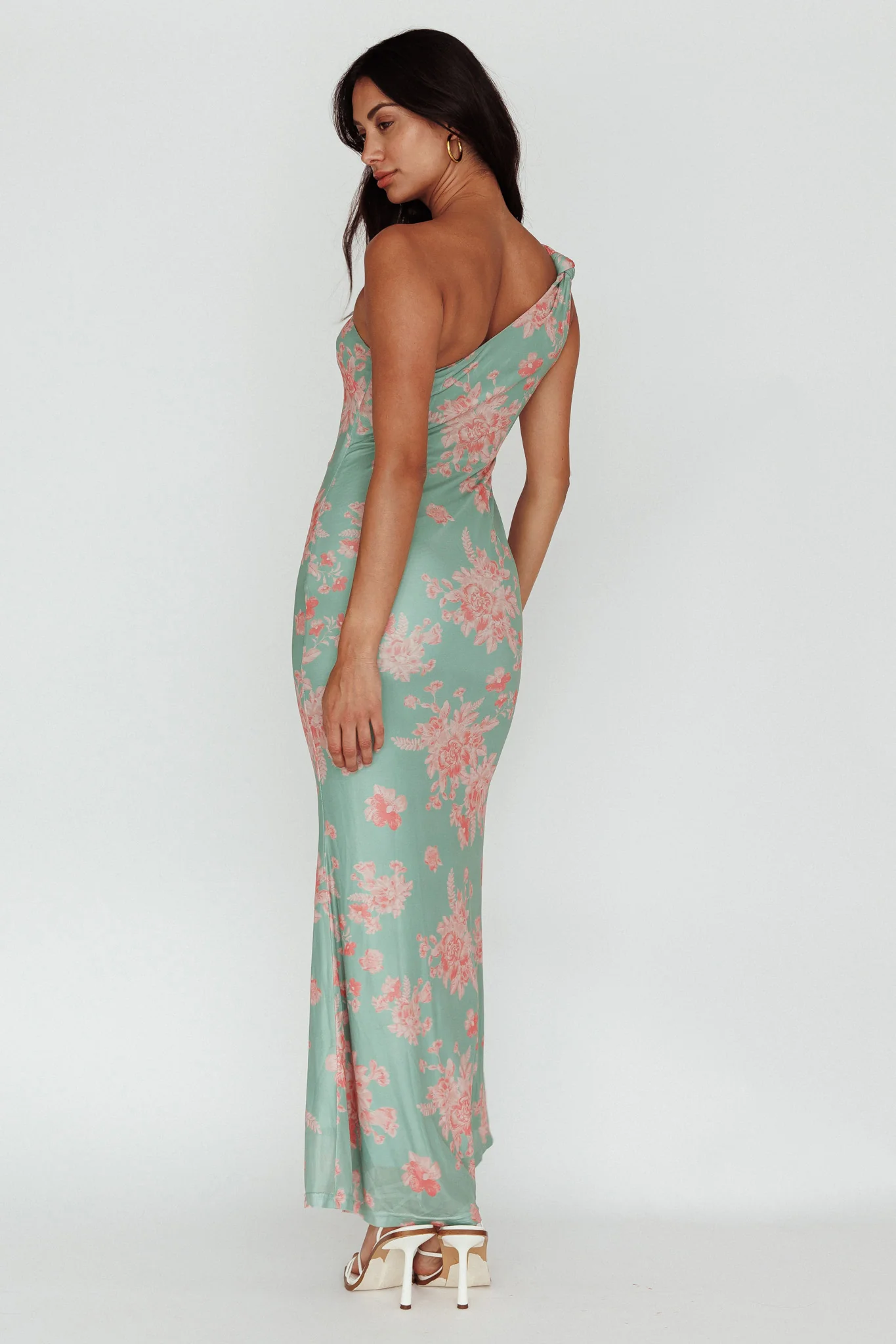 Portland One-Shoulder Jersey Maxi Dress Floral Green - Image 2