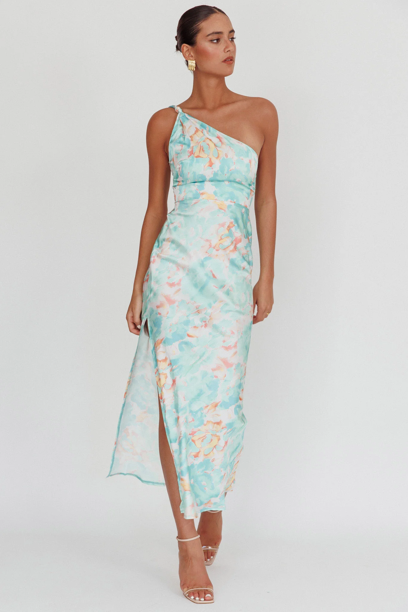 Portland One-Shoulder Maxi Dress Floral Mint - Image 5