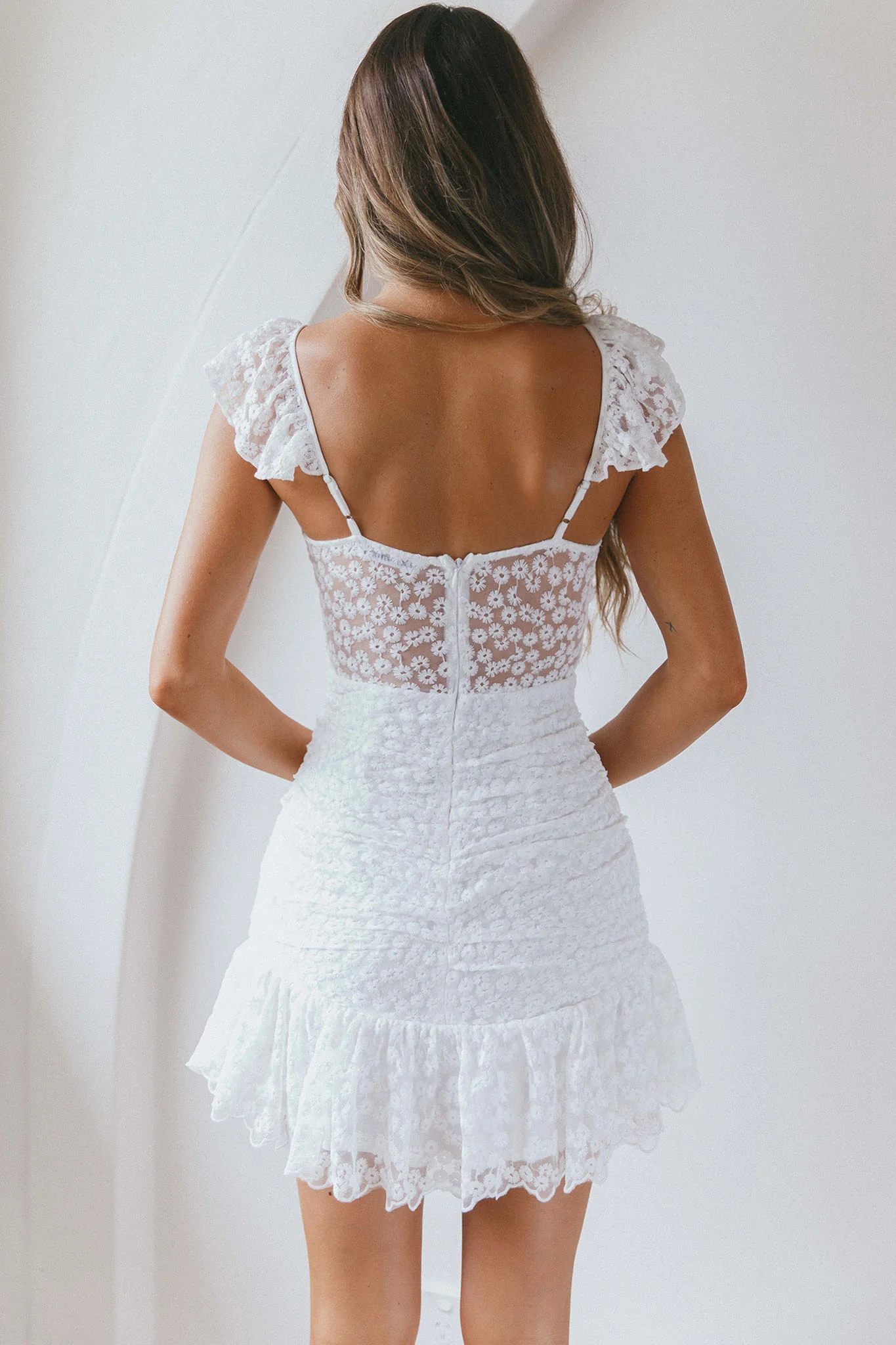 Presley Embroidered Frill Dress Steel White - Image 7