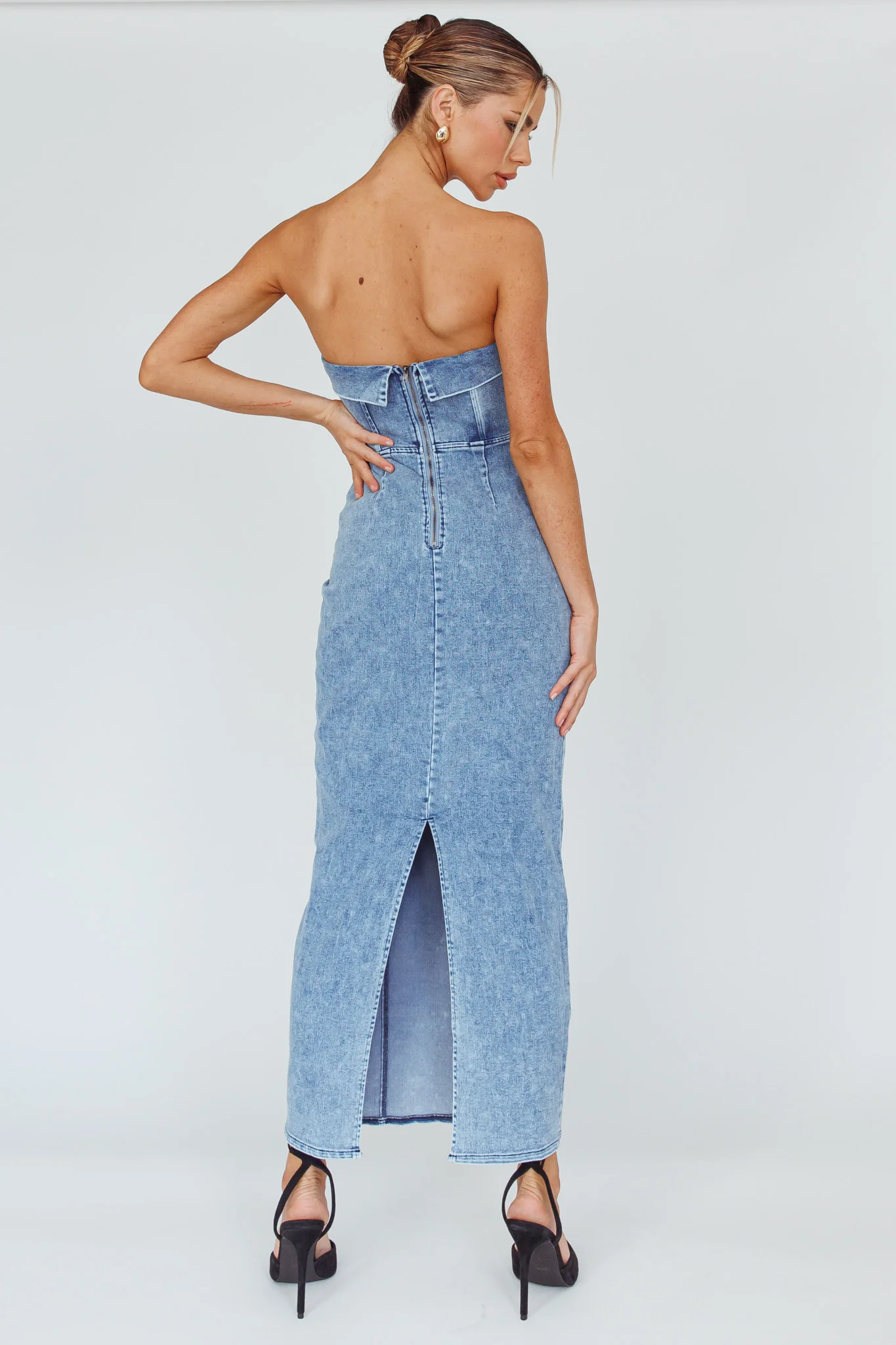 Press Play Strapless Maxi Dress Denim Blue - Image 2