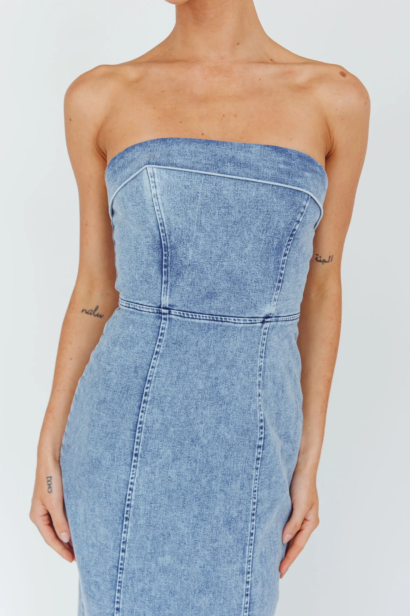 Press Play Strapless Maxi Dress Denim Blue - Image 4