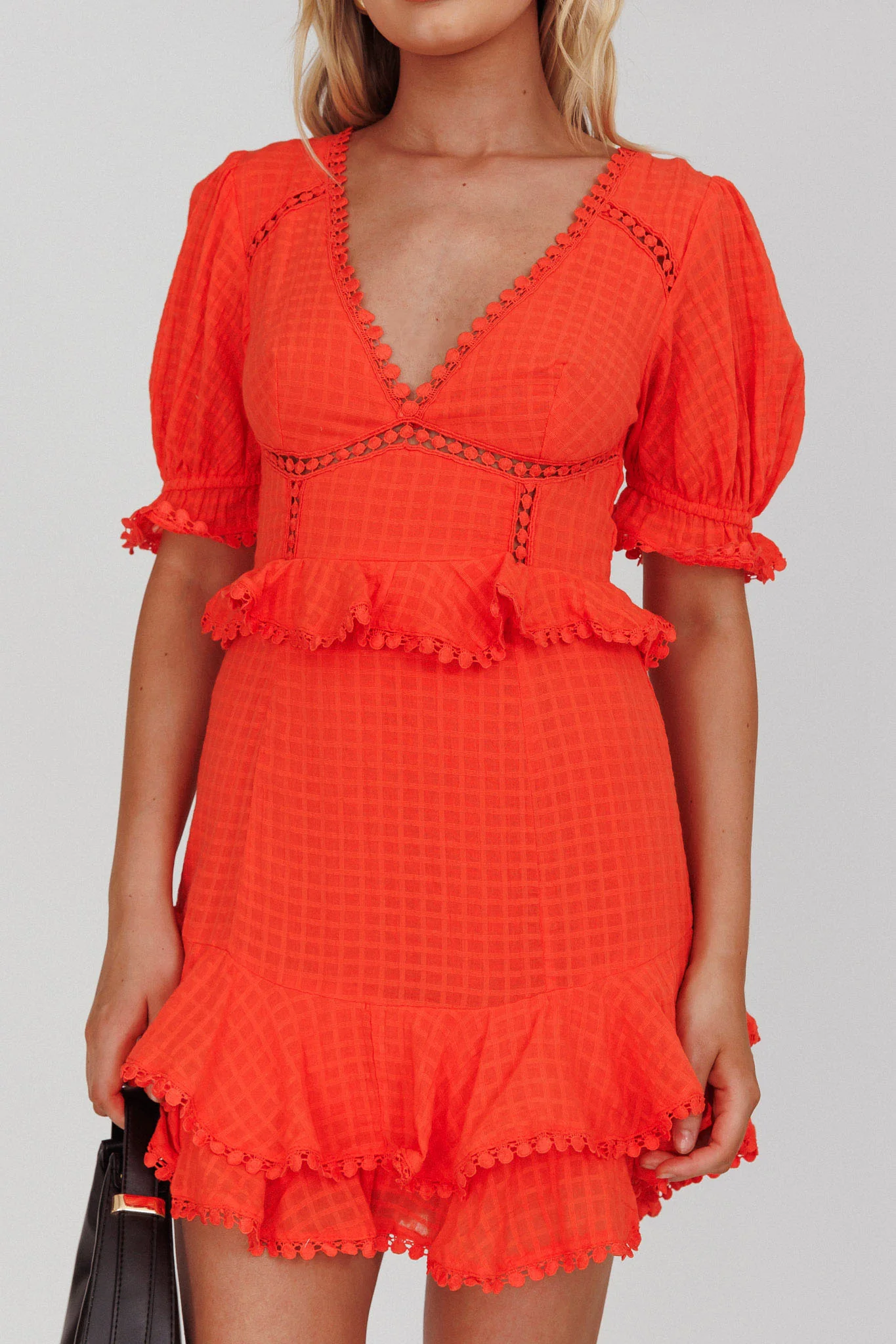 Preston Puff Sleeve Crochet Trim Dress Coral - Image 4