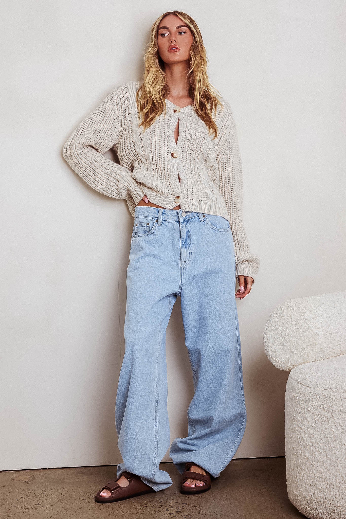 Prime Time Cable Knit Cardigan Oat - Image 4