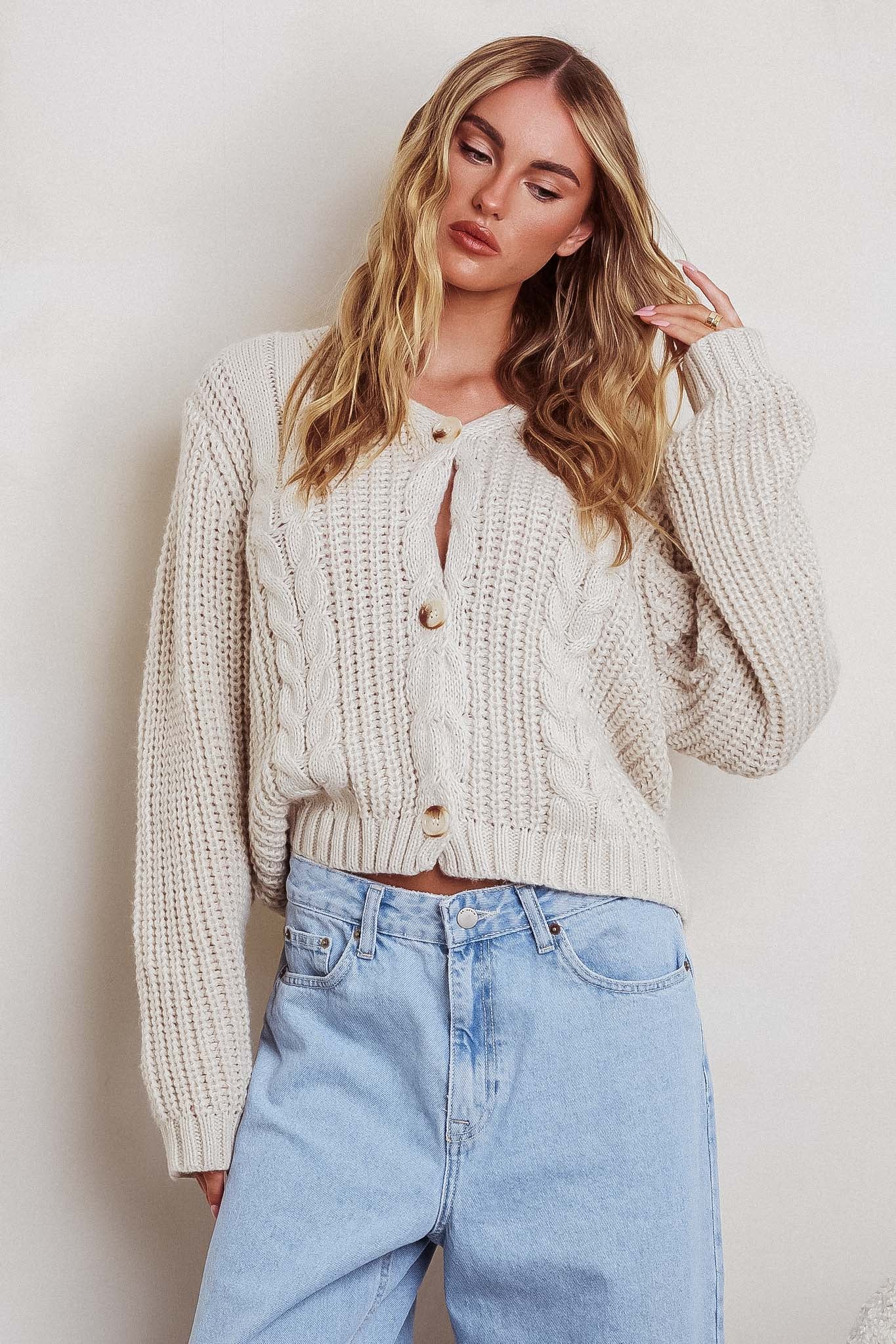 Prime Time Cable Knit Cardigan Oat - Image 5
