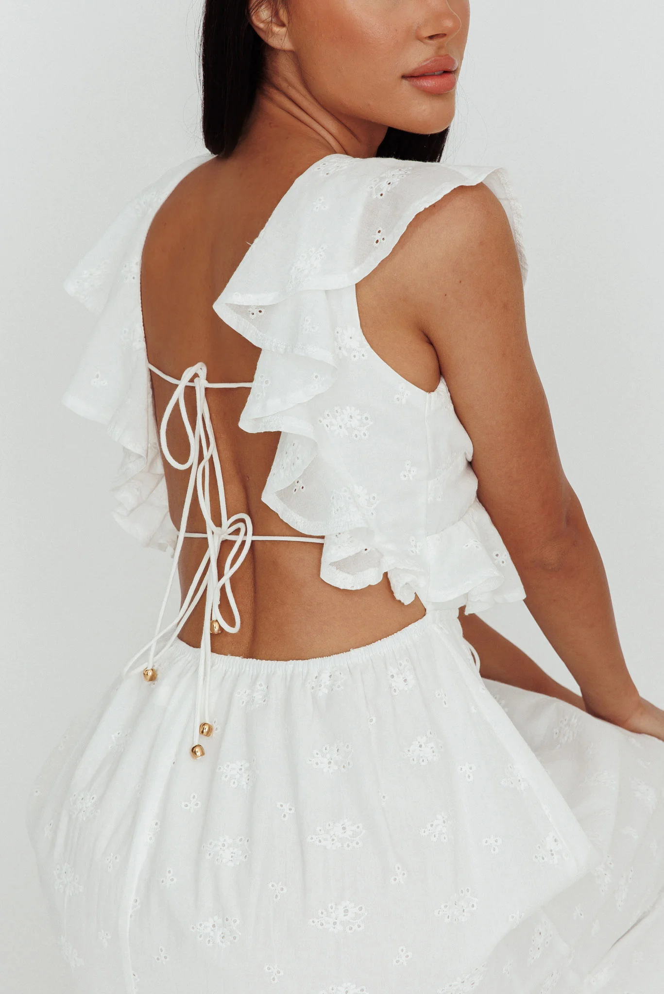 Primrosia Tied Back Maxi Dress Eyelet White - Image 5