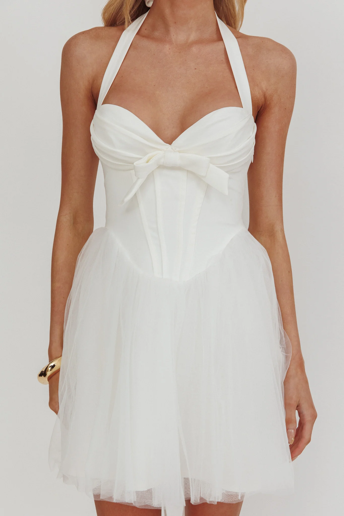 Princessa Sweetheart Neckline Halter Mini Dress White - Image 3