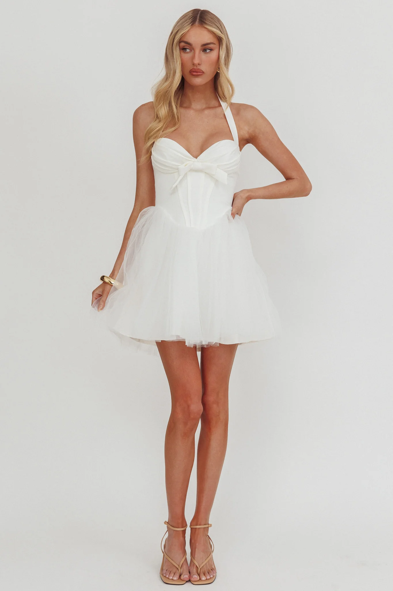 Princessa Sweetheart Neckline Halter Mini Dress White - Image 4
