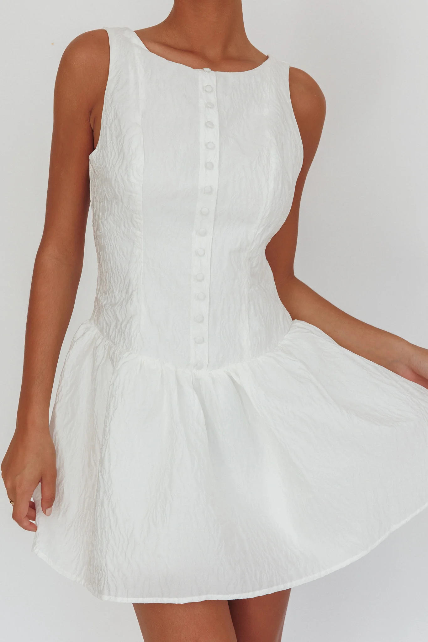 Profile Pic Drop Waist Flounce Mini Dress Textured White - Image 3