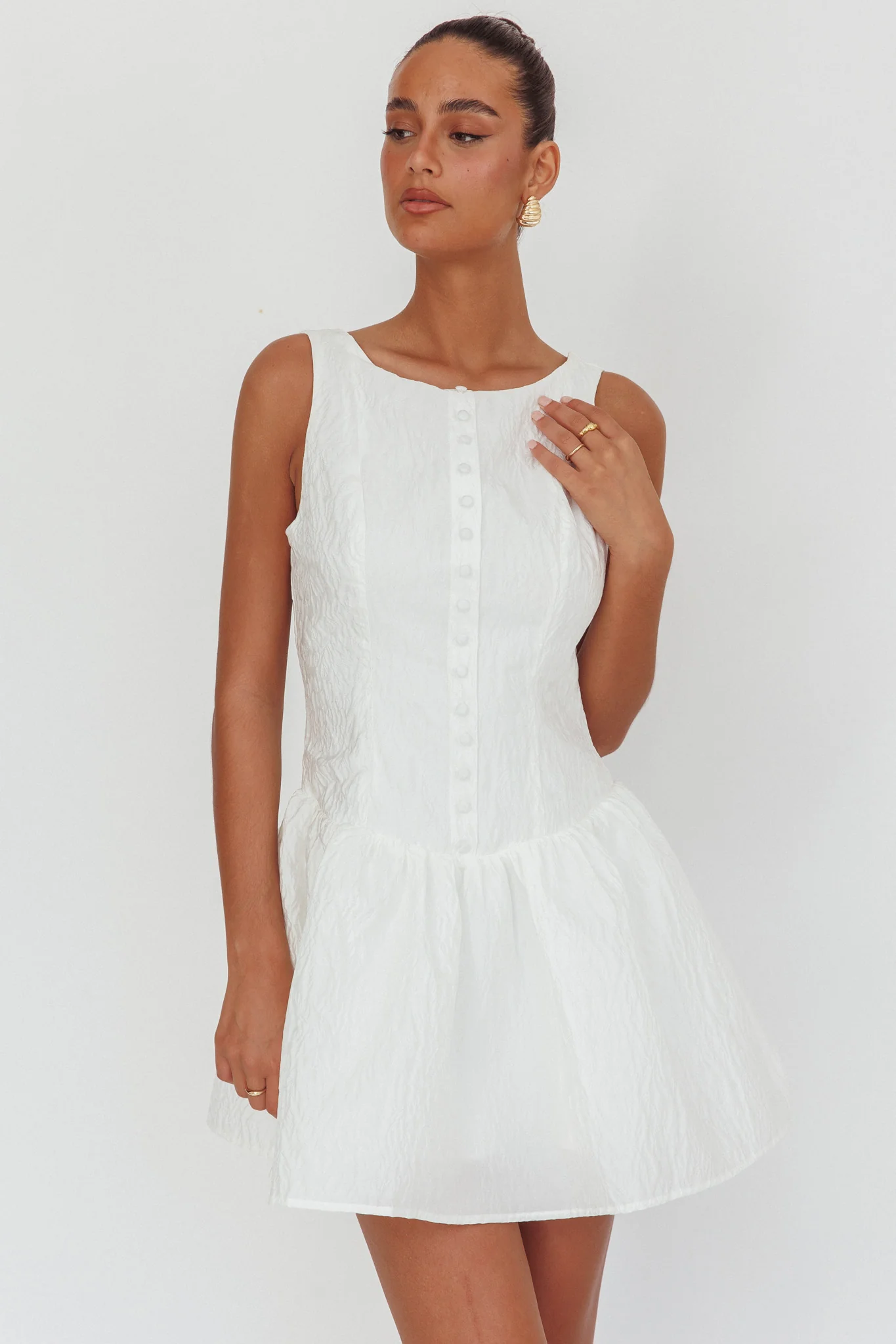 Profile Pic Drop Waist Flounce Mini Dress Textured White - Image 5