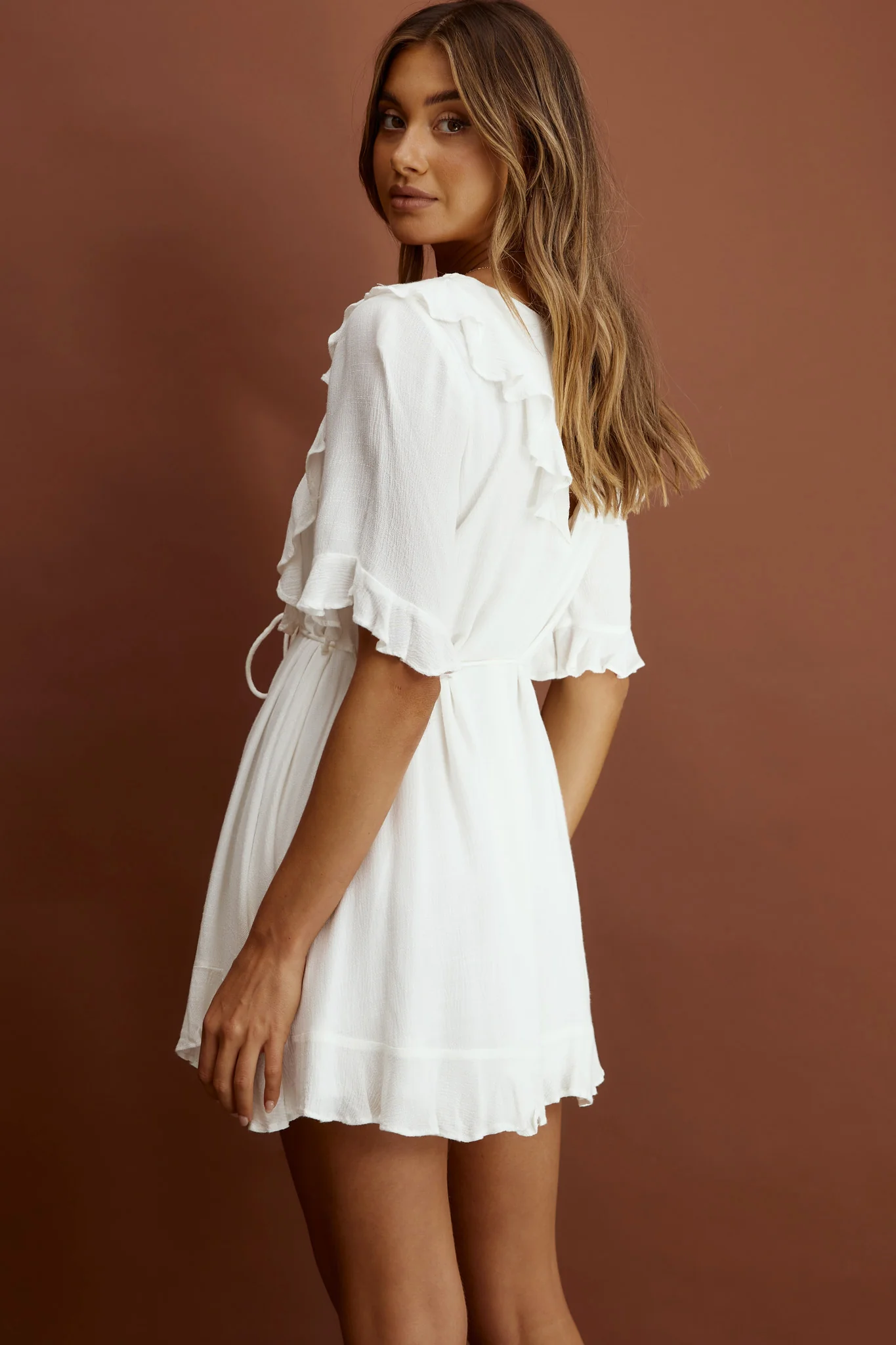 Promenade Faux Placket Pintuck Dress White - Image 3