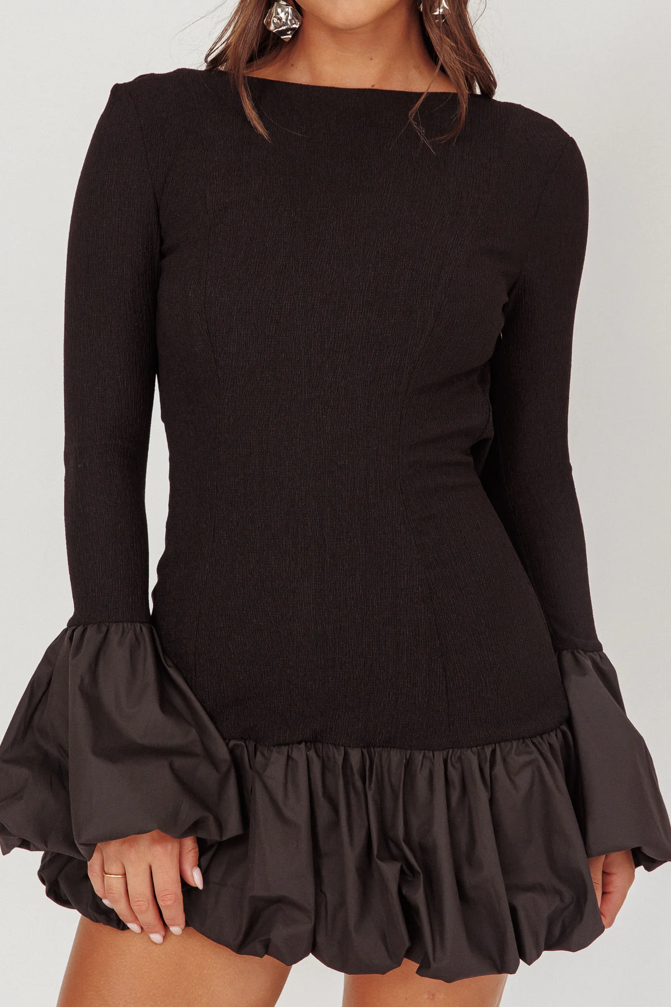 Promise Bubble Hem Open Back Mini Dress Black - Image 3