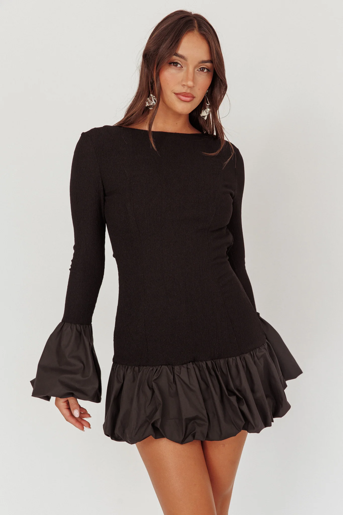 Promise Bubble Hem Open Back Mini Dress Black - Image 5