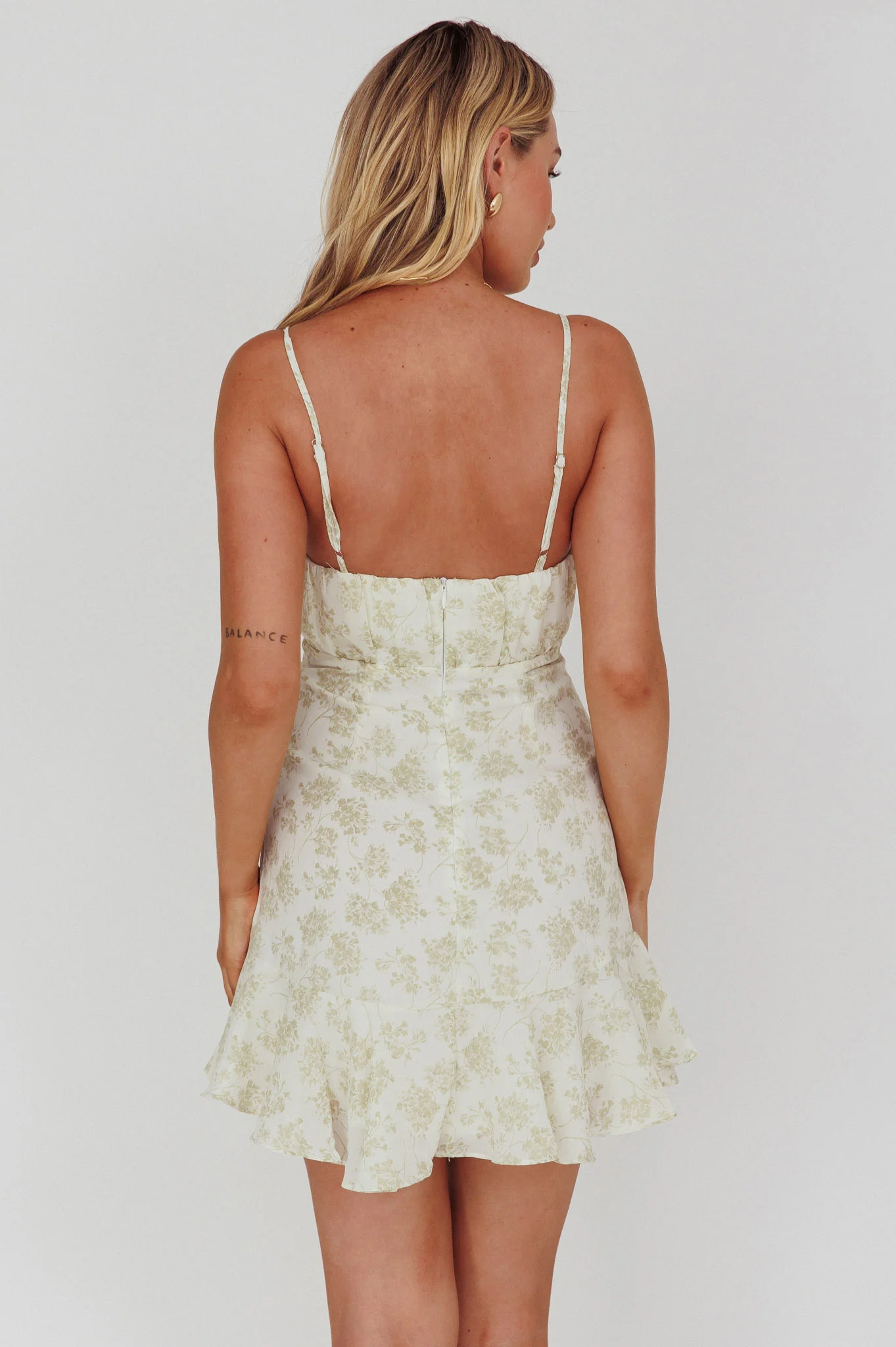 Promise Me Ruched Bust Pintuck Pleat Detail Dress Floral Pistachio - Image 2