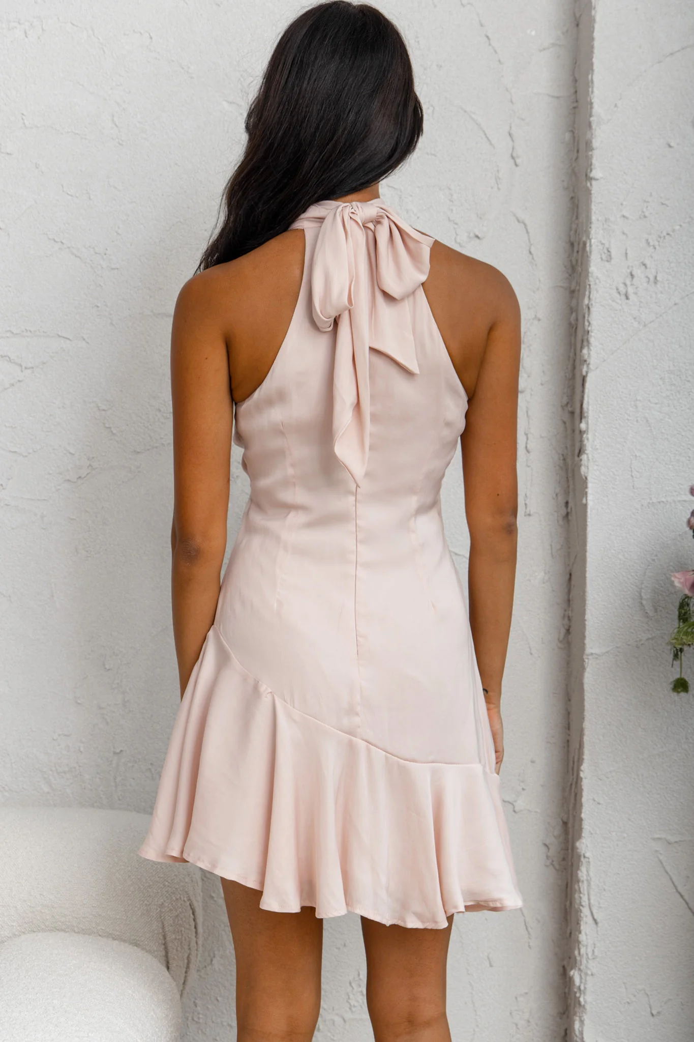 Promises Halterneck Fluted Hem Dress Nude - Image 8