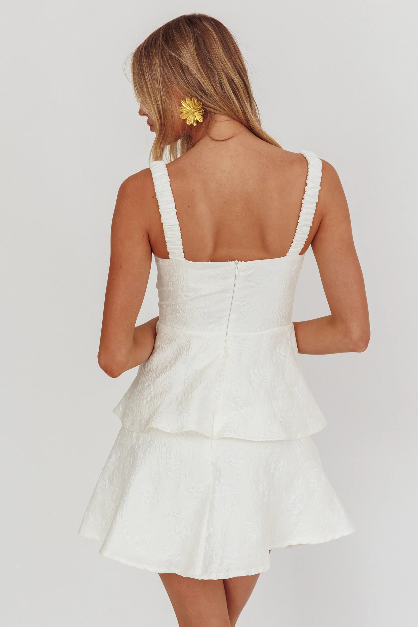 Provence Bloom Peplum Mini Dress Cream - Image 2
