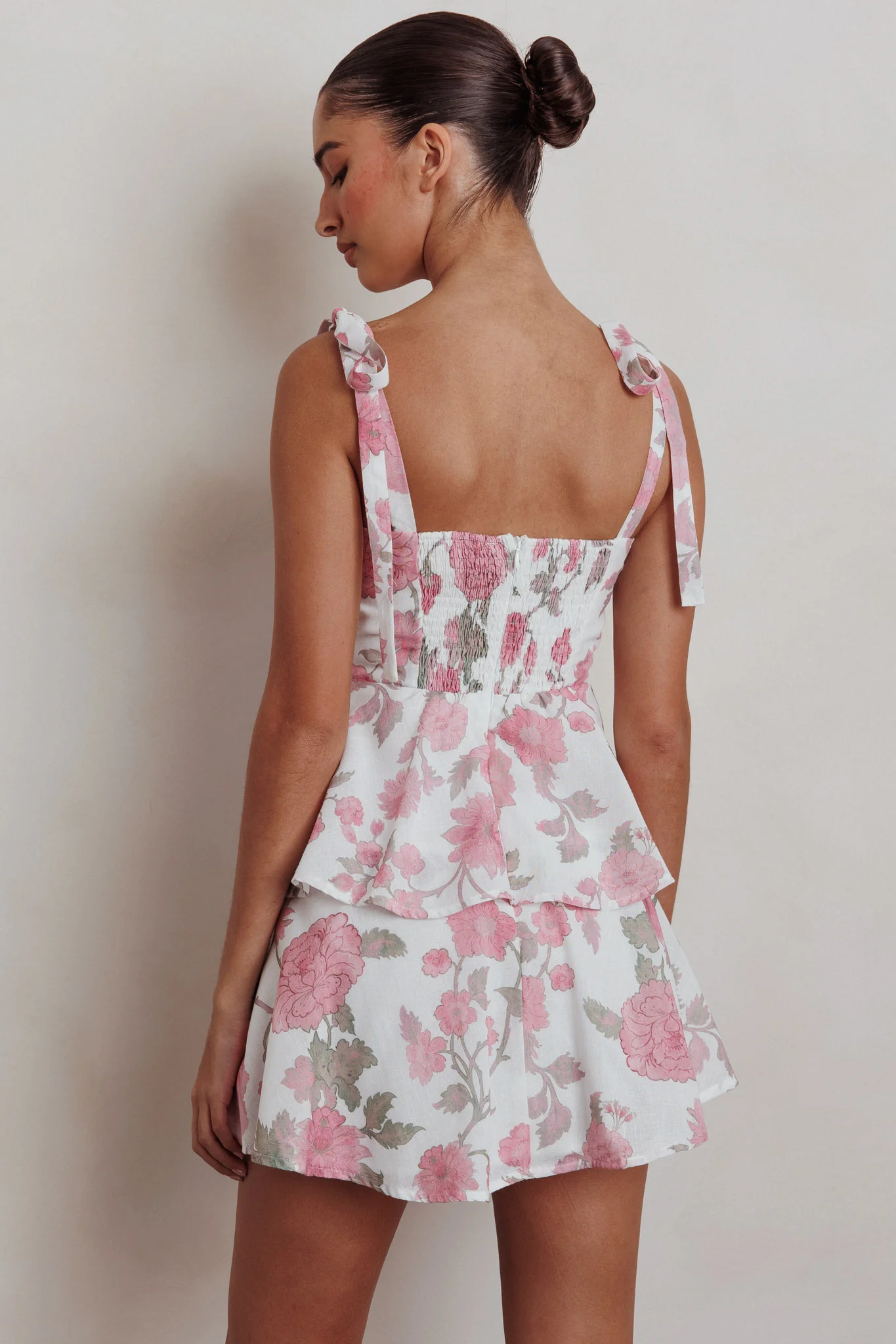 Provence Bloom Peplum Mini Dress Floral Pink - Image 3