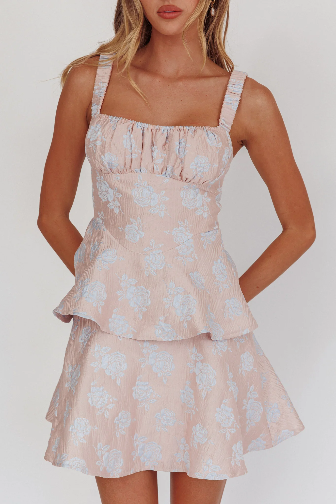 Provence Bloom Peplum Mini Dress Pink - Image 3