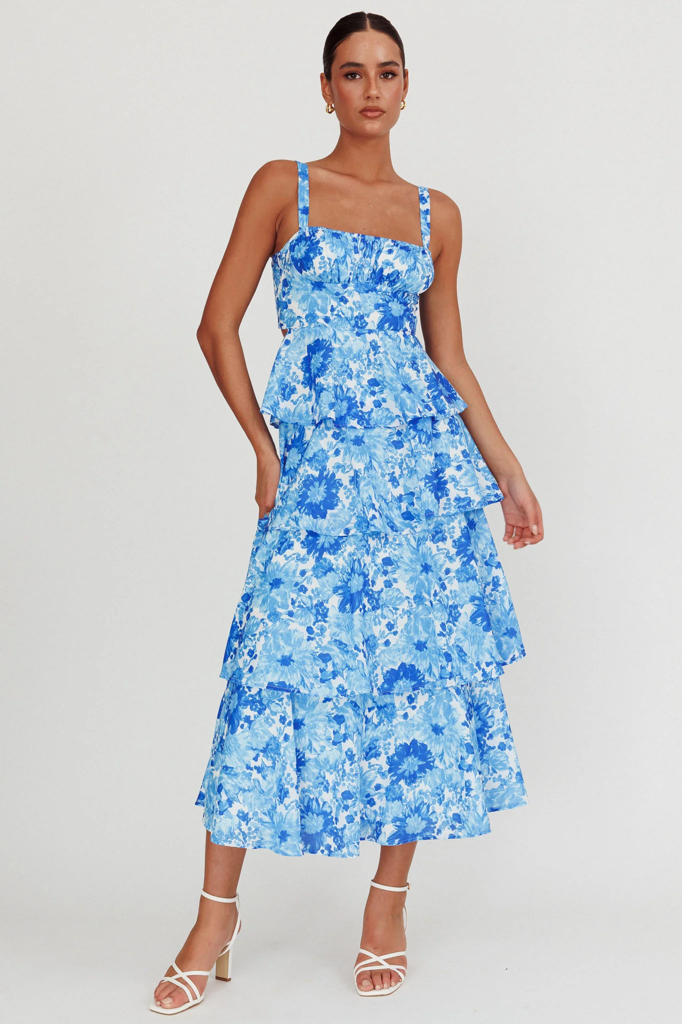 Provence Bloom Tiered Floral Maxi Dress Blue - Image 4