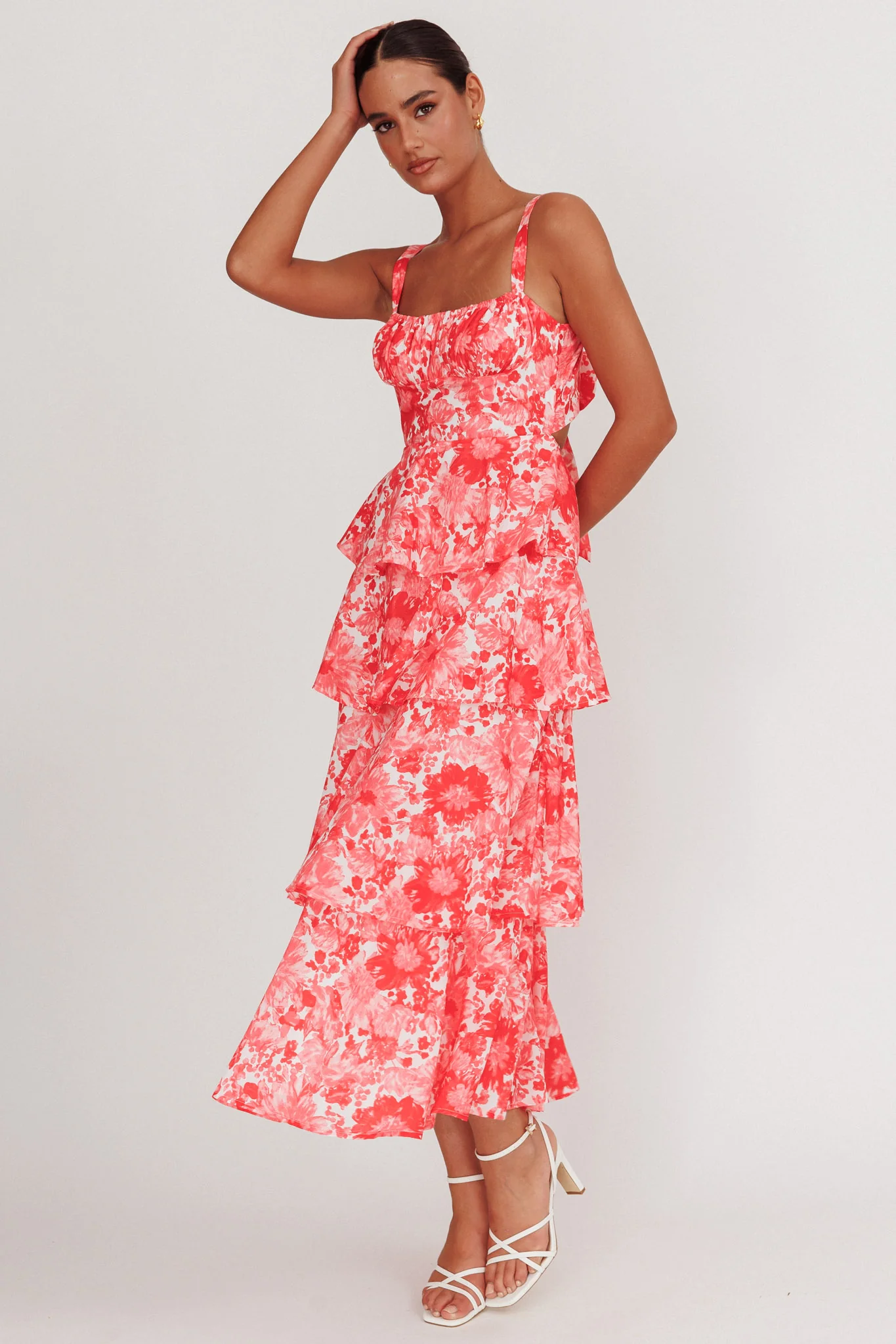 Provence Bloom Tiered Floral Maxi Dress Pink - Image 4