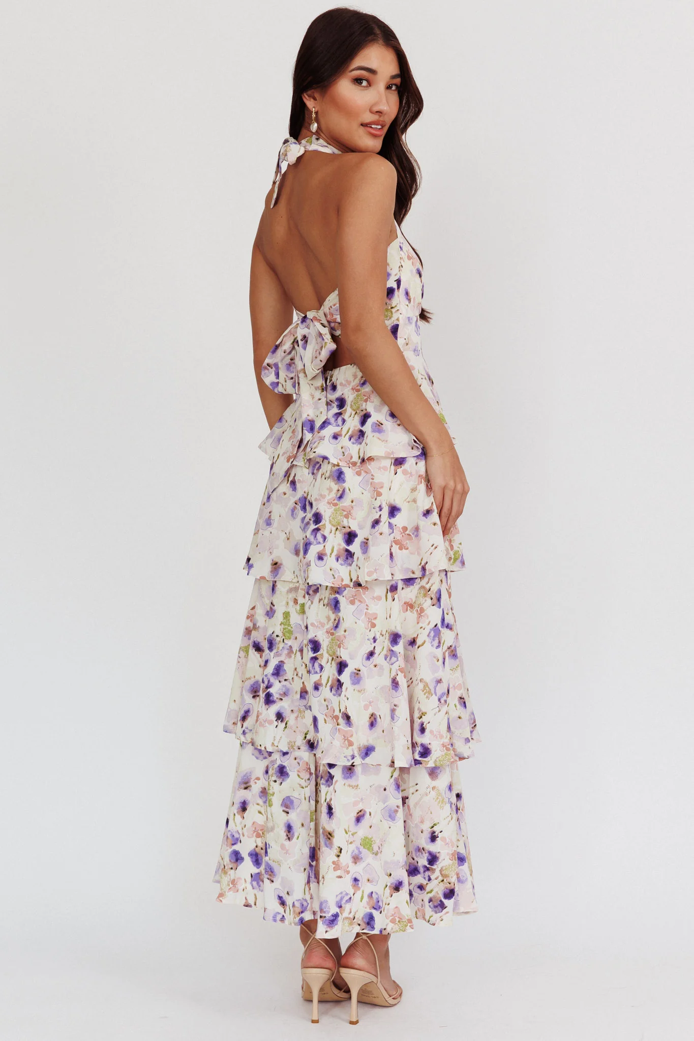 Provence Bloom Tiered Halterneck Dress Blue - Image 3
