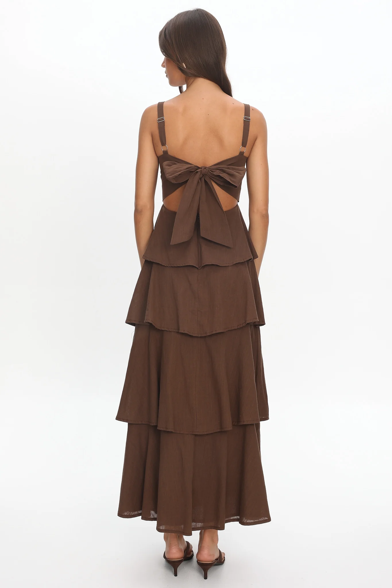 Provence Bloom Tiered Maxi Dress Chocolate - Image 2