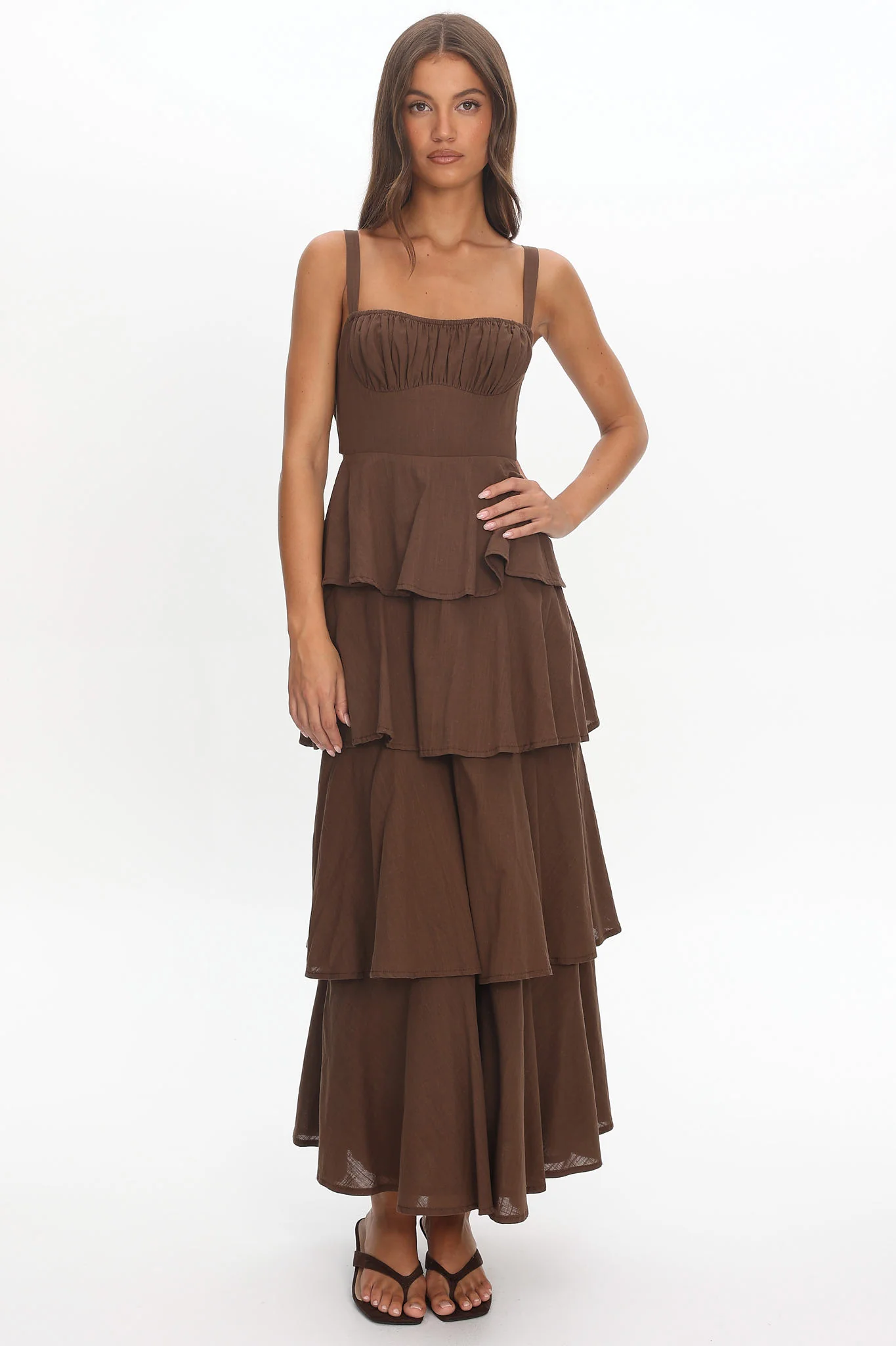 Provence Bloom Tiered Maxi Dress Chocolate - Image 5
