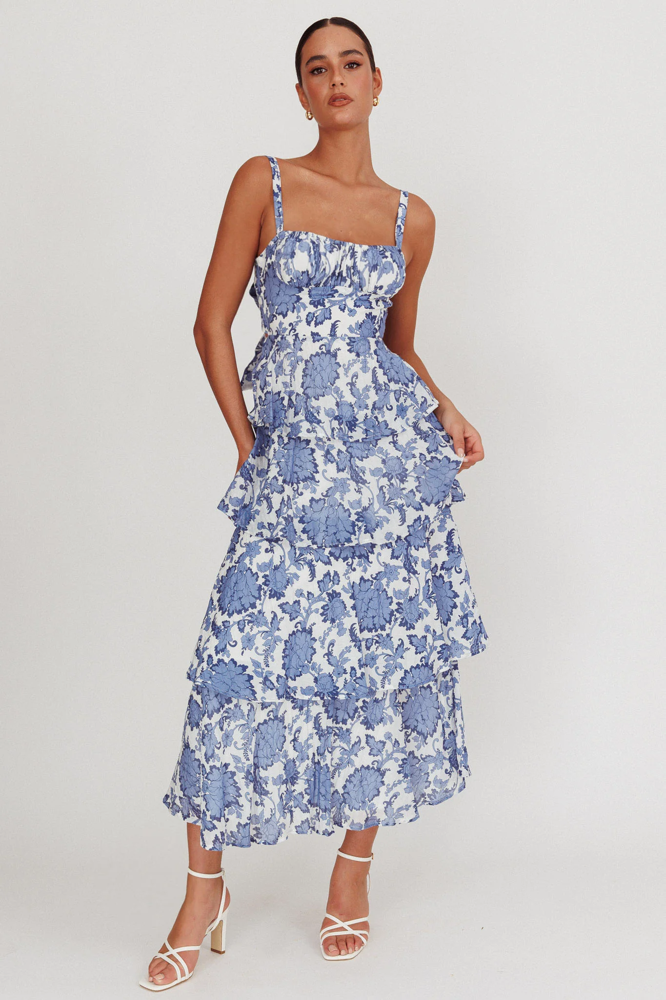 Provence Bloom Tiered Maxi Dress Floral Blue - Image 10