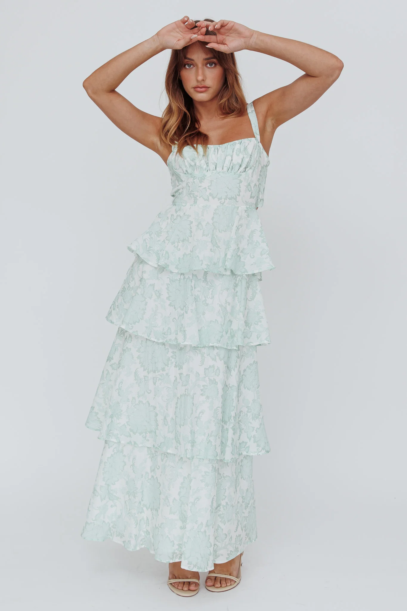 Provence Bloom Tiered Maxi Dress Floral Sage - Image 4