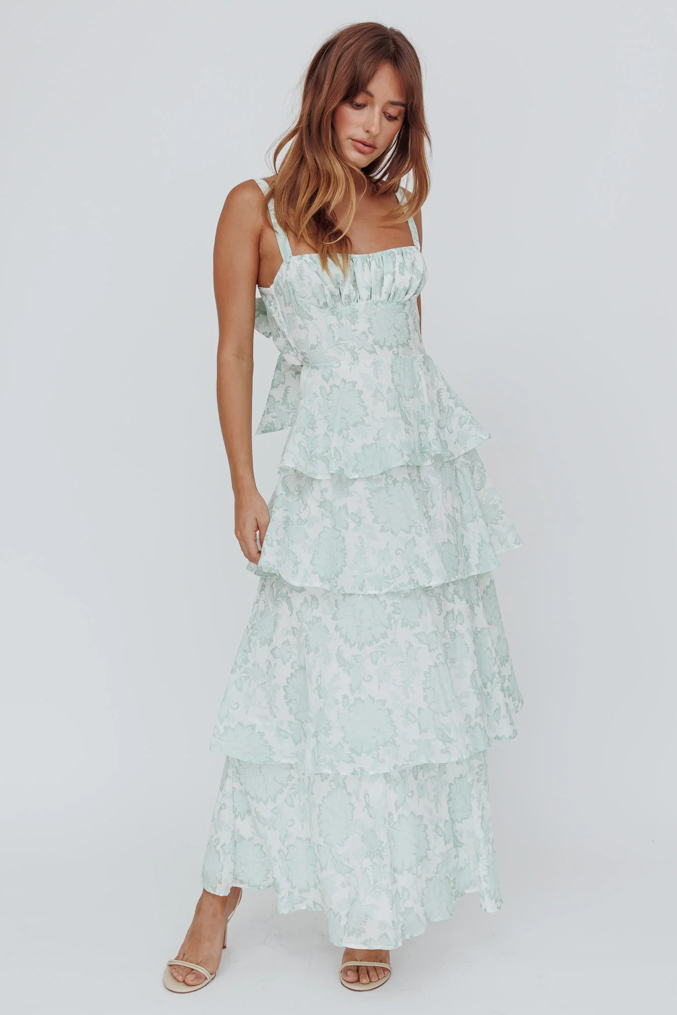 Provence Bloom Tiered Maxi Dress Floral Sage - Image 5
