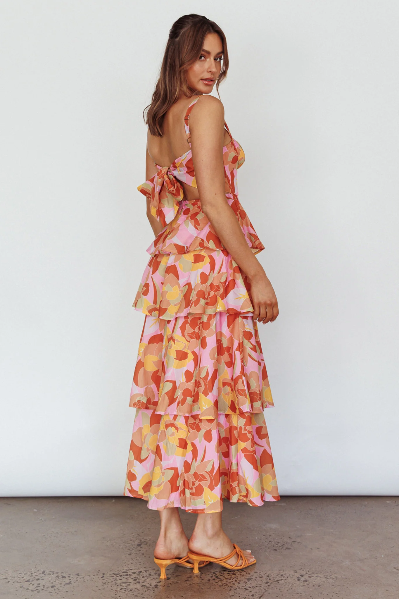 Provence Bloom Tiered Midi Dress Abstract Pink Multi - Image 2