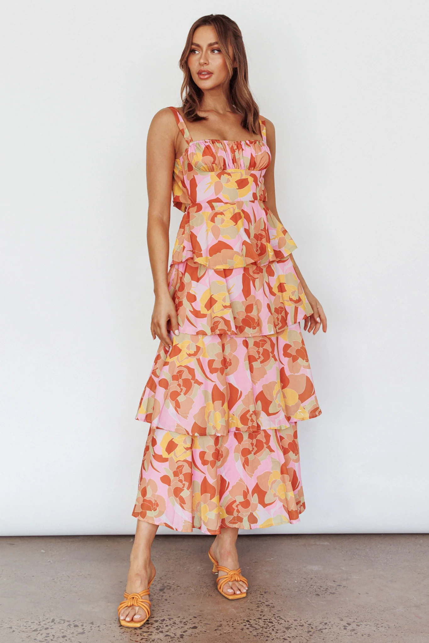 Provence Bloom Tiered Midi Dress Abstract Pink Multi - Image 5