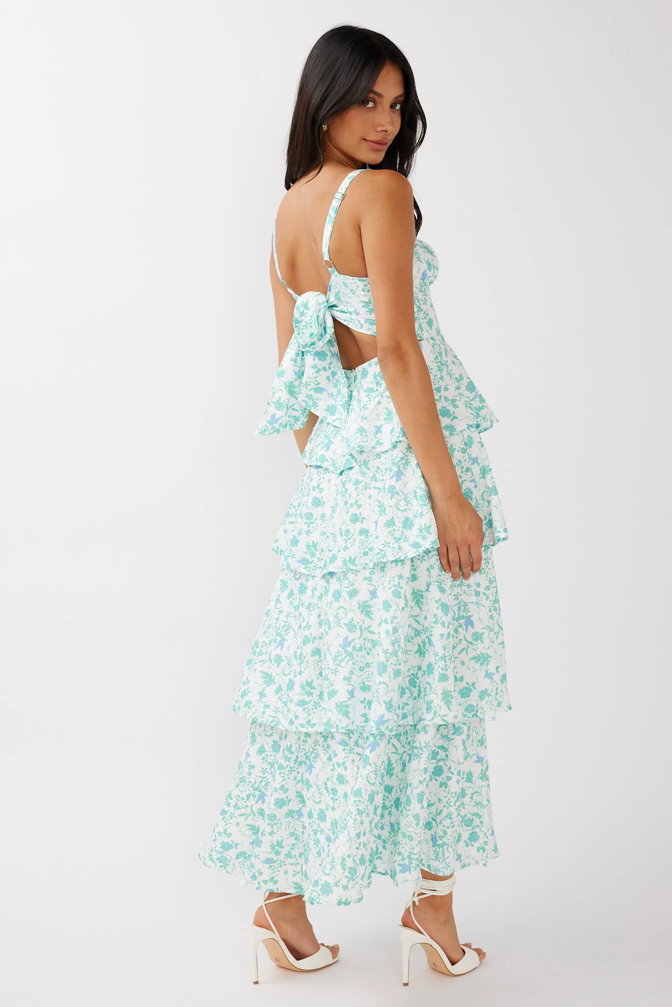 Provence Bloom Tiered Midi Dress Floral Green - Image 8