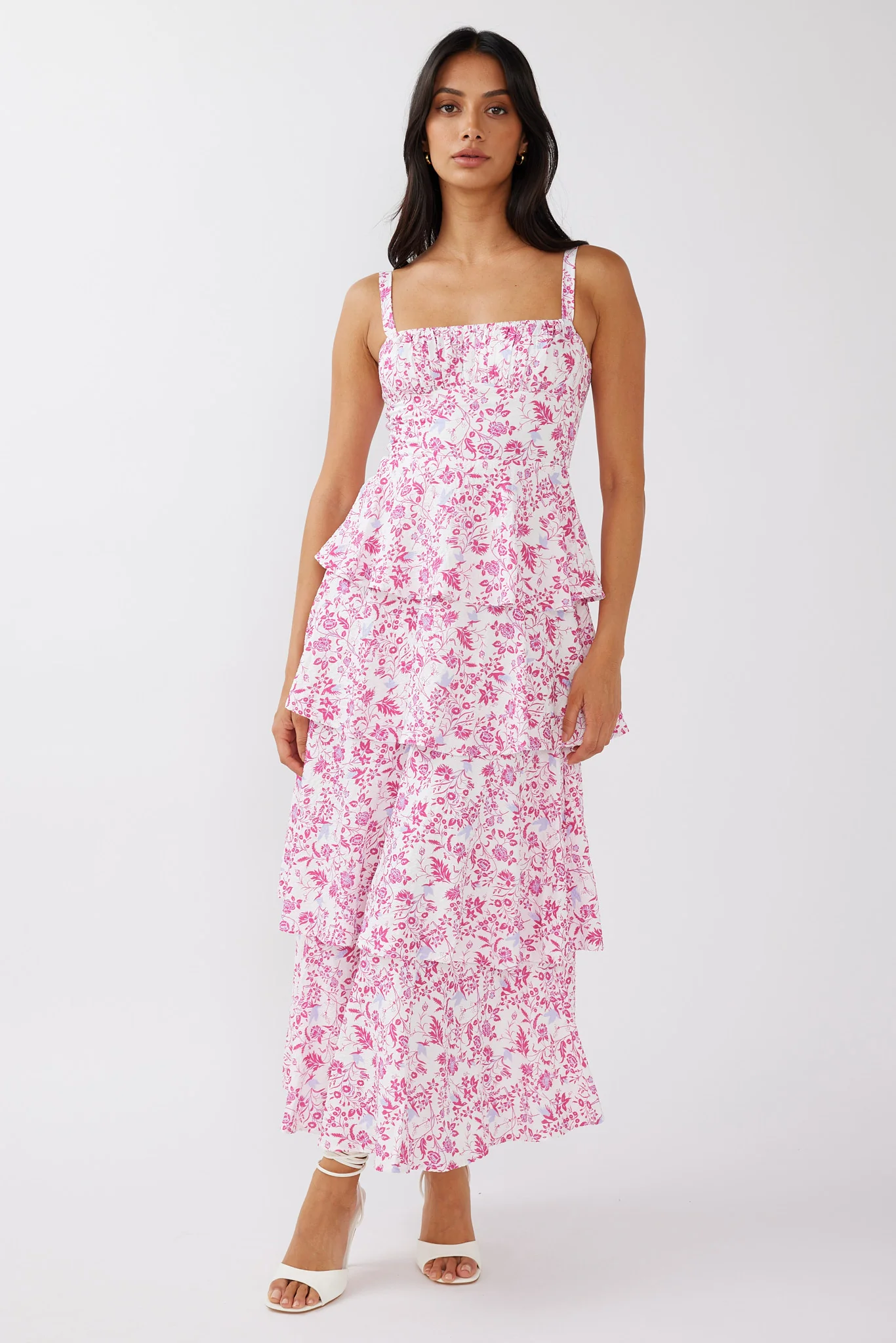 Provence Bloom Tiered Midi Dress Floral Pink - Image 7