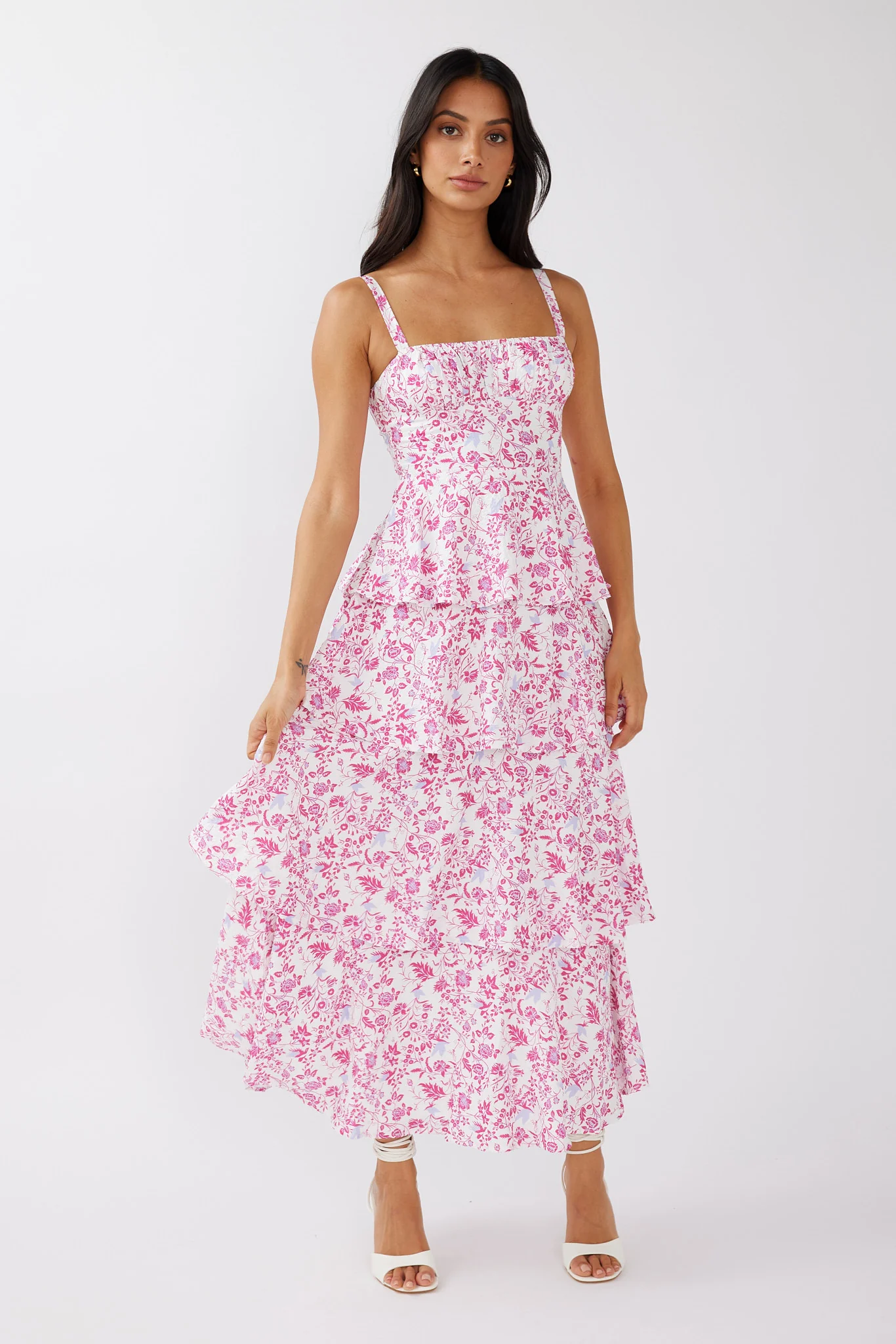 Provence Bloom Tiered Midi Dress Floral Pink - Image 9