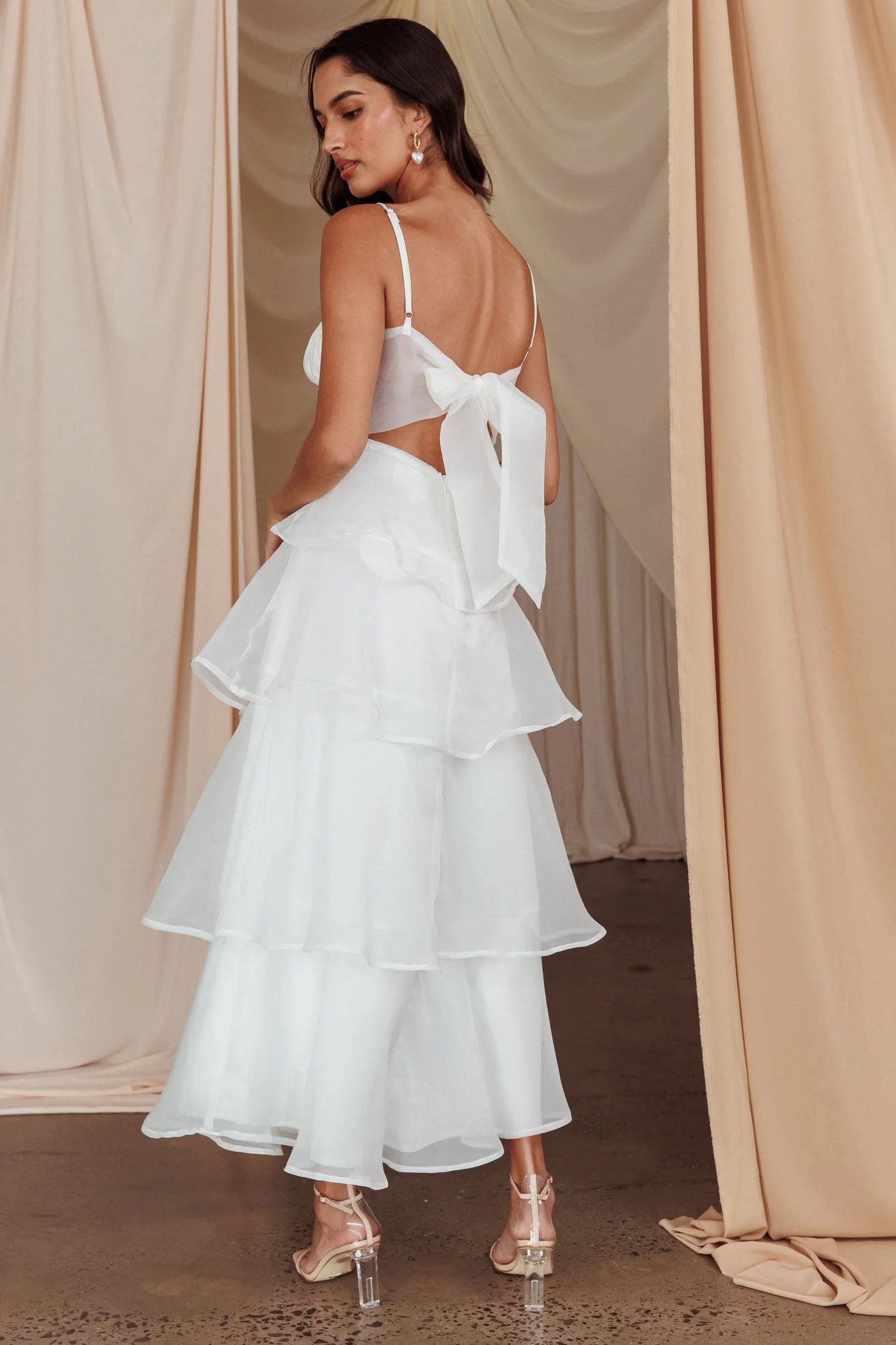 Provence Bloom Tiered Midi Dress White - Image 3
