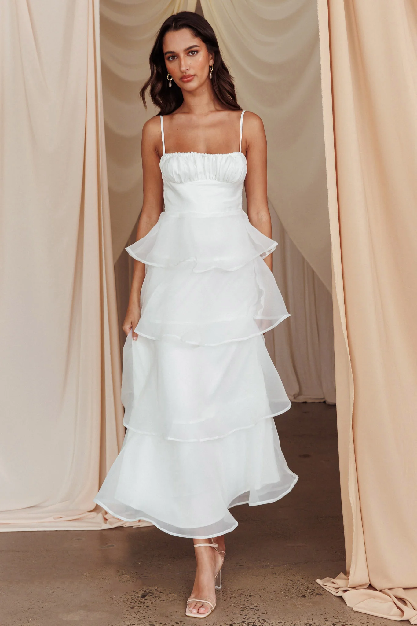 Provence Bloom Tiered Midi Dress White - Image 6