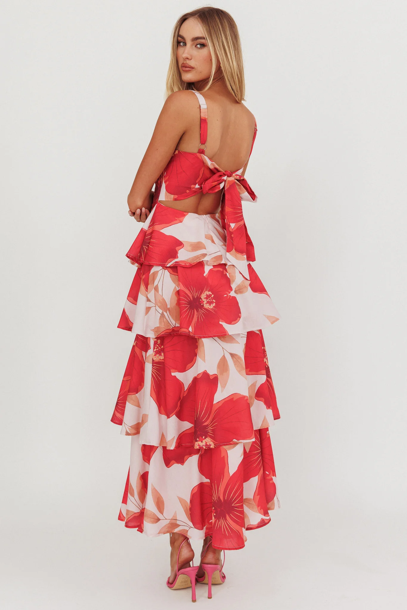 Provence Bloom Tiered Ruffle Floral Maxi Dress Blush - Image 2