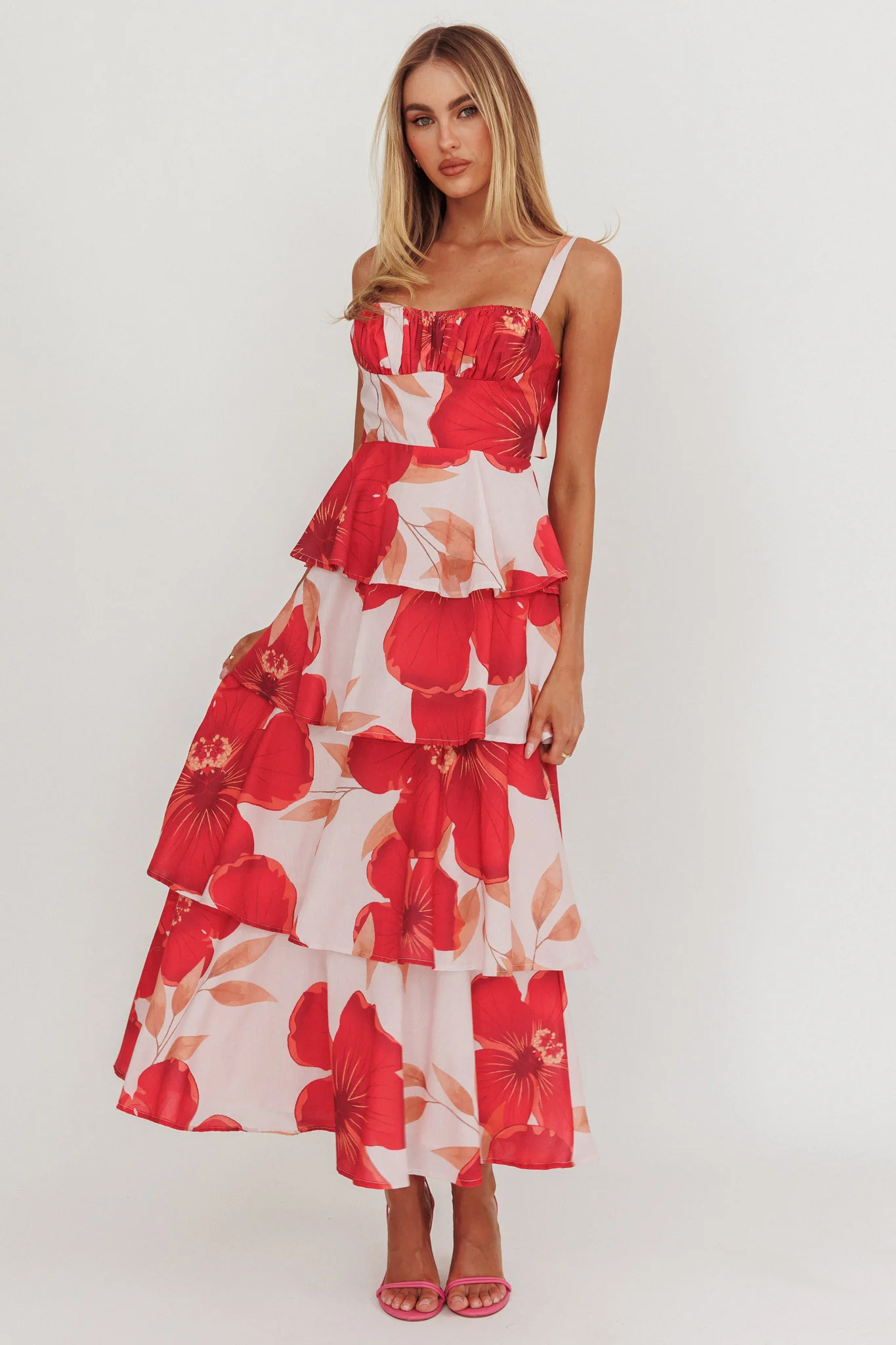 Provence Bloom Tiered Ruffle Floral Maxi Dress Blush - Image 5