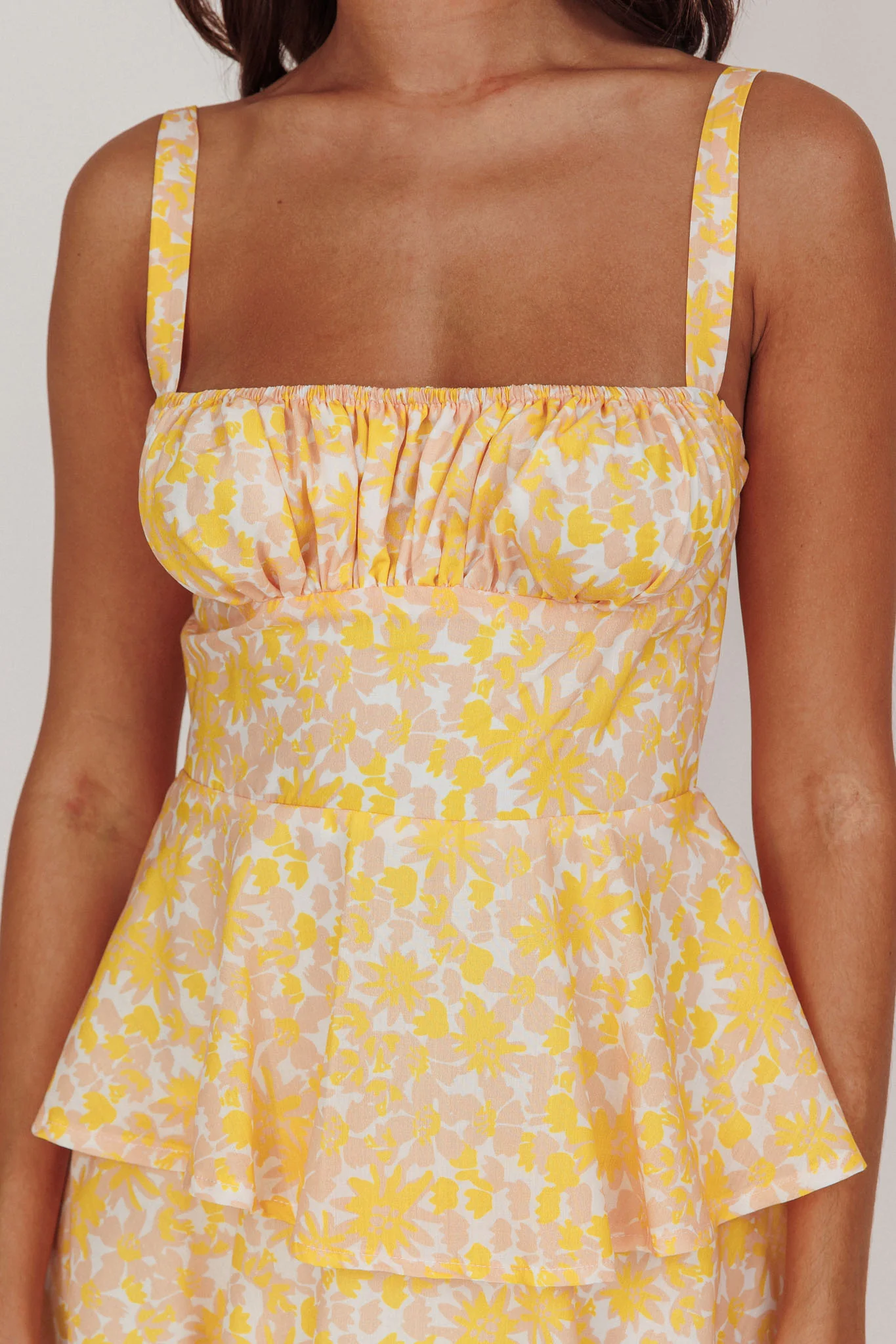 Provence Bloom Tiered Ruffle Floral Maxi Dress Yellow - Image 4