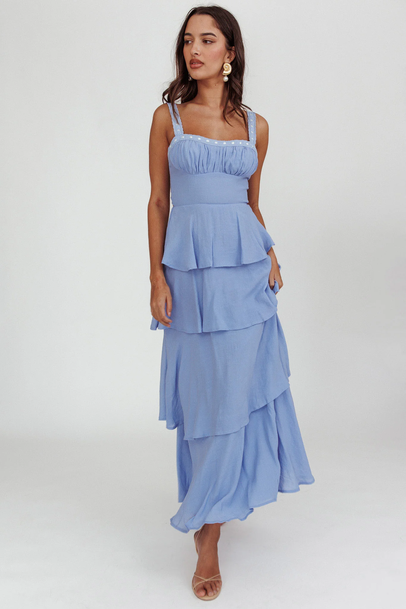 Provence Bloom Tiered Ruffle Maxi Dress Blue - Image 3