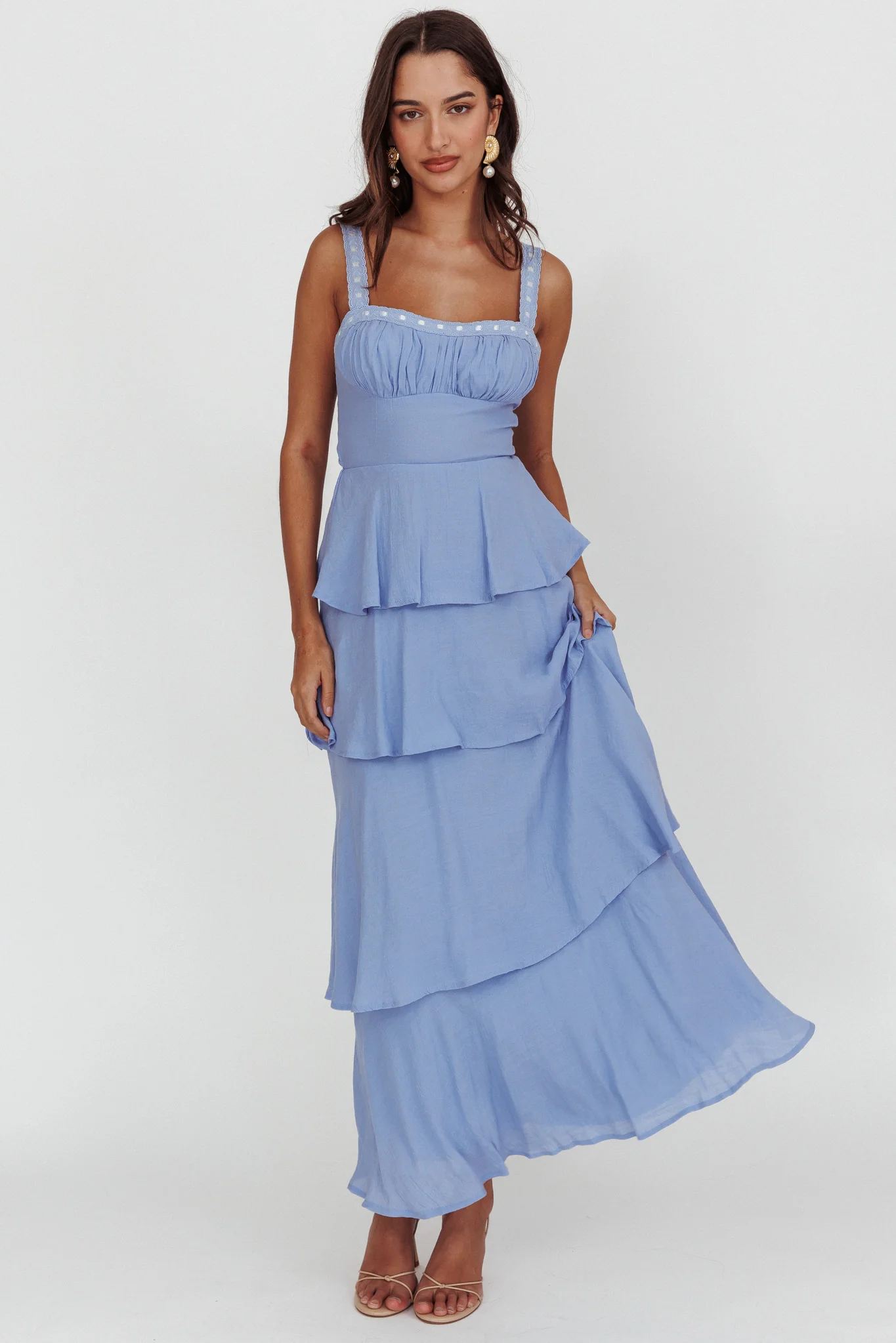 Provence Bloom Tiered Ruffle Maxi Dress Blue - Image 5
