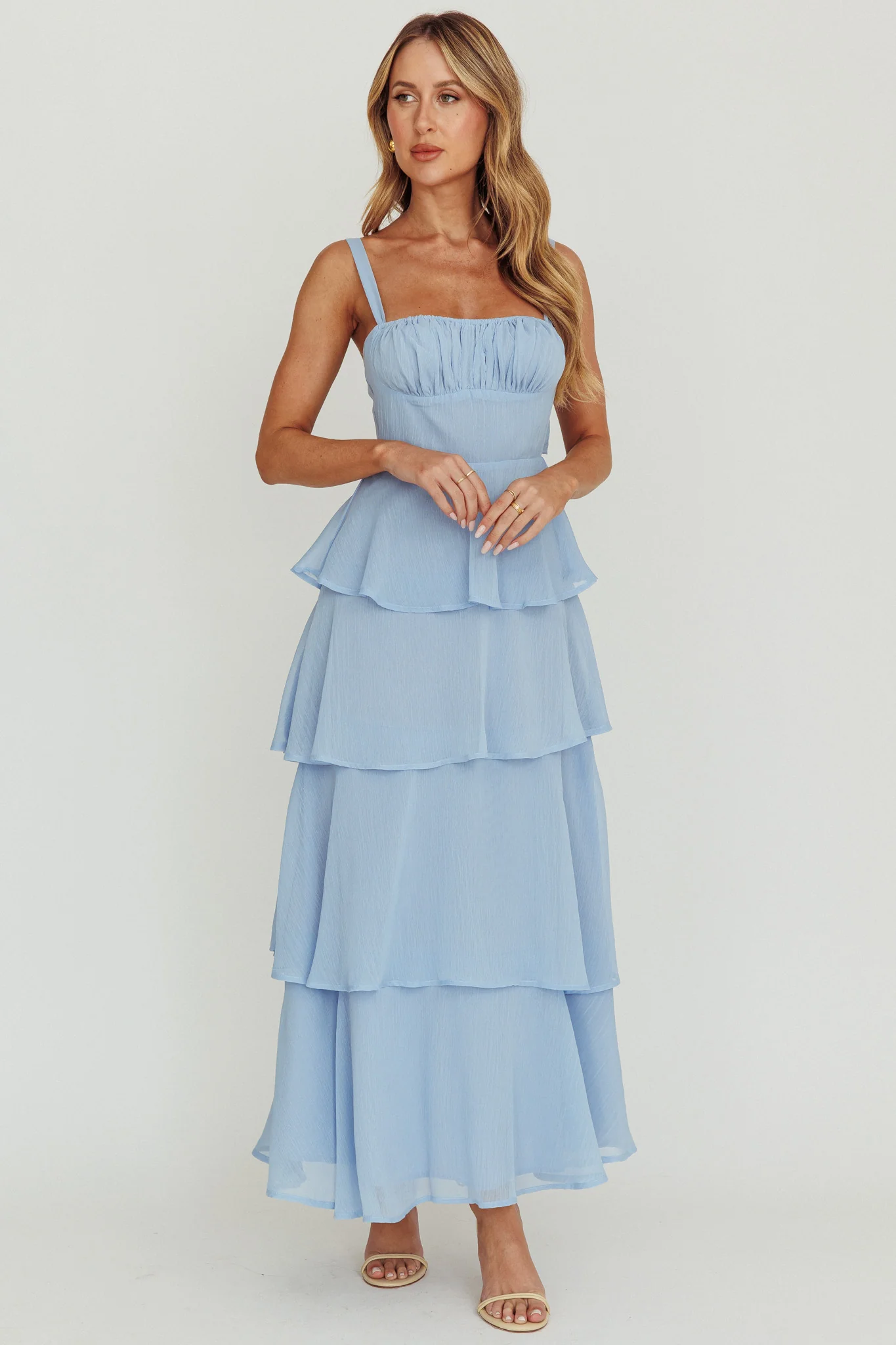 Provence Bloom Tiered Ruffle Maxi Dress Sky Blue - Image 6