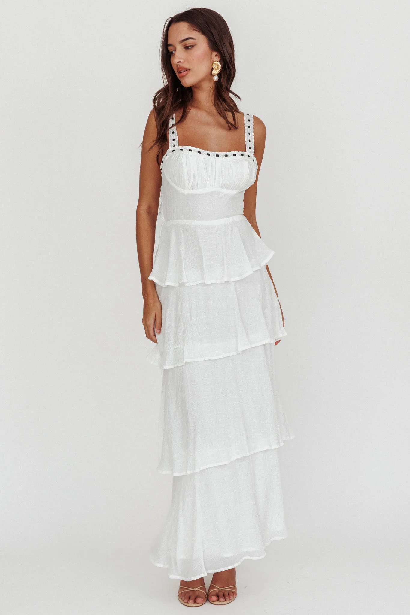 Provence Bloom Tiered Ruffle Maxi Dress White - Image 3