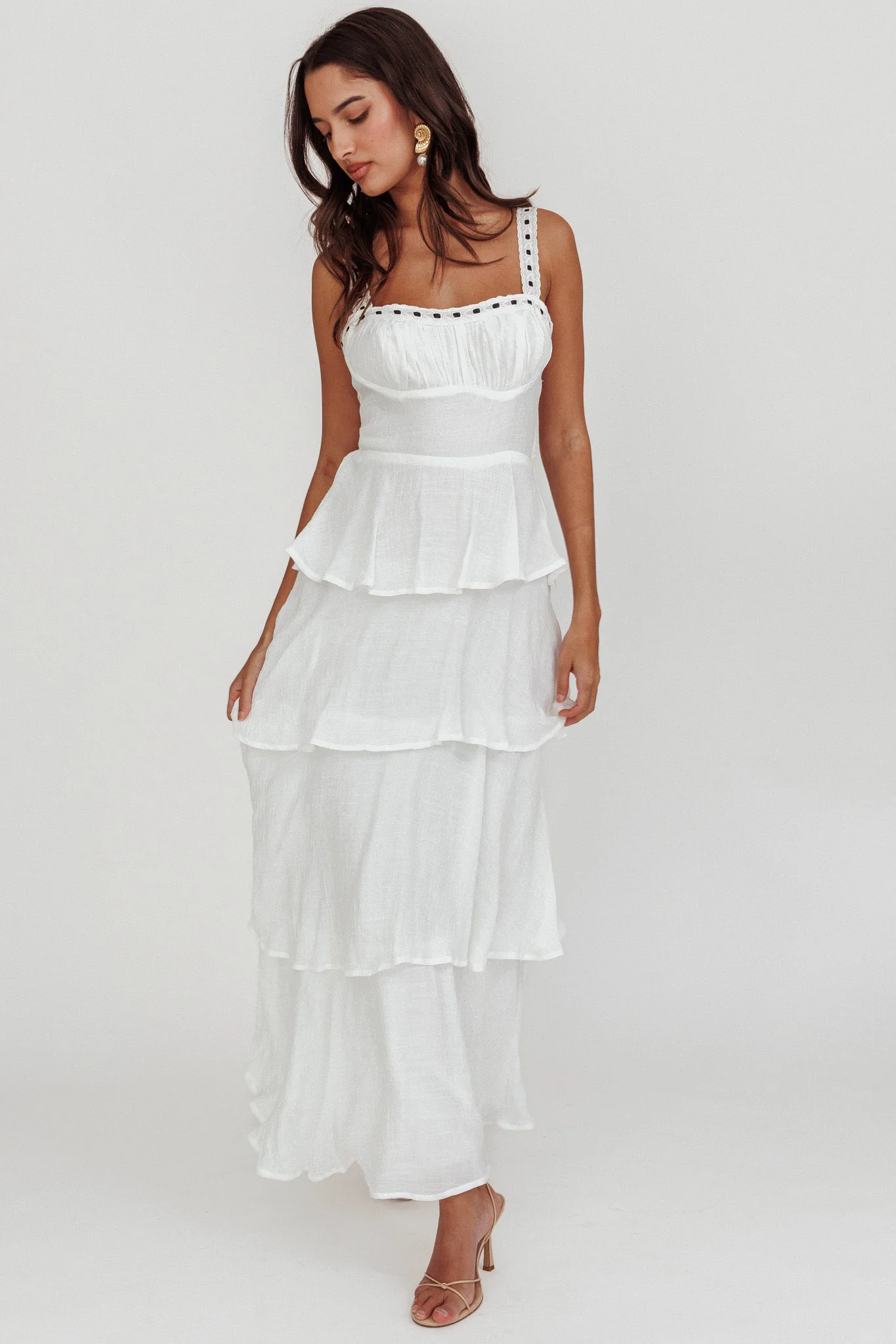 Provence Bloom Tiered Ruffle Maxi Dress White - Image 5